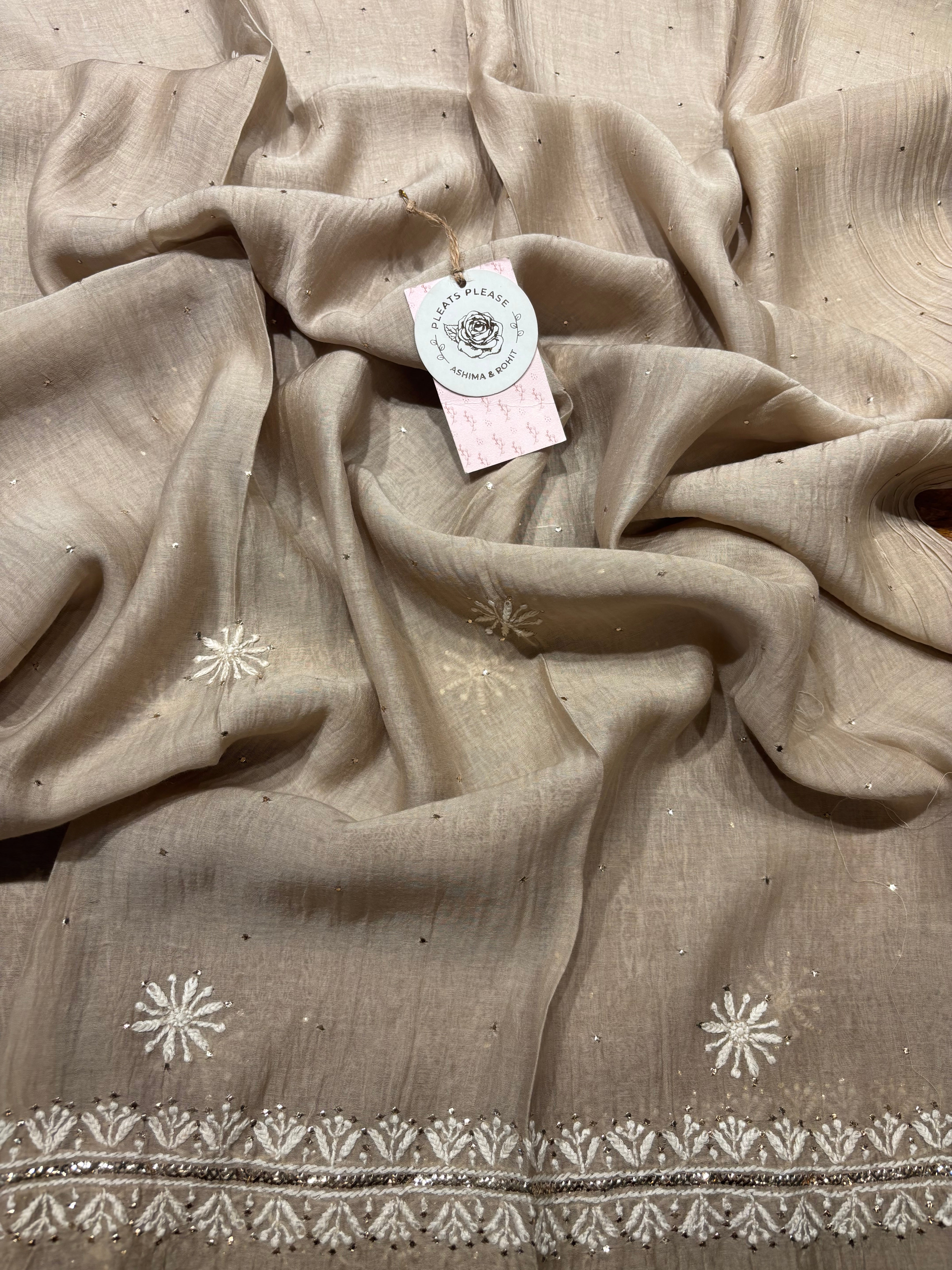 Mocha mousse Chanderi Mul Chikankari kurta and Dupatta Fabric