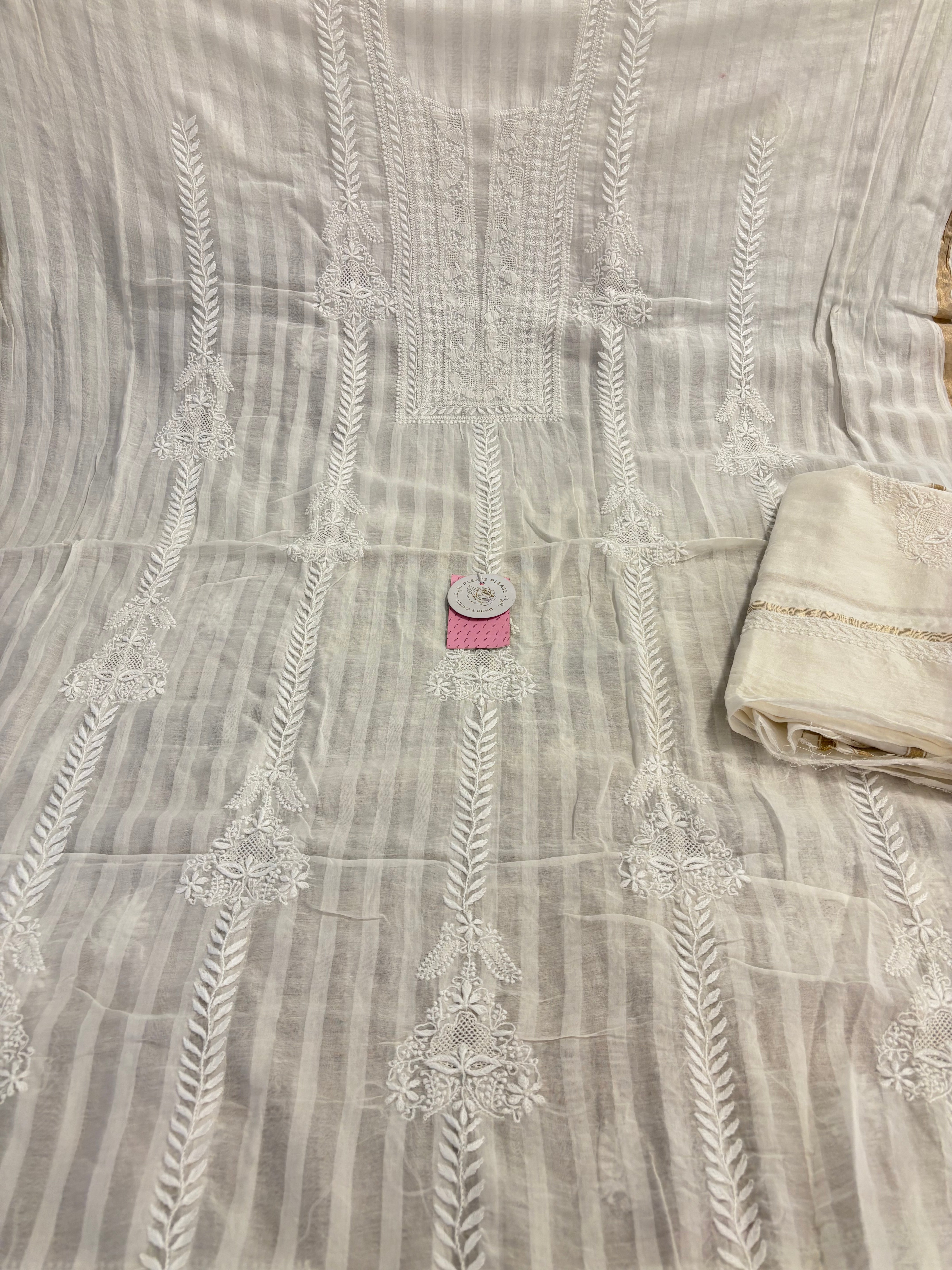 Dyeable Pure Chanderi Chikankari Kurta & Dupatta Set