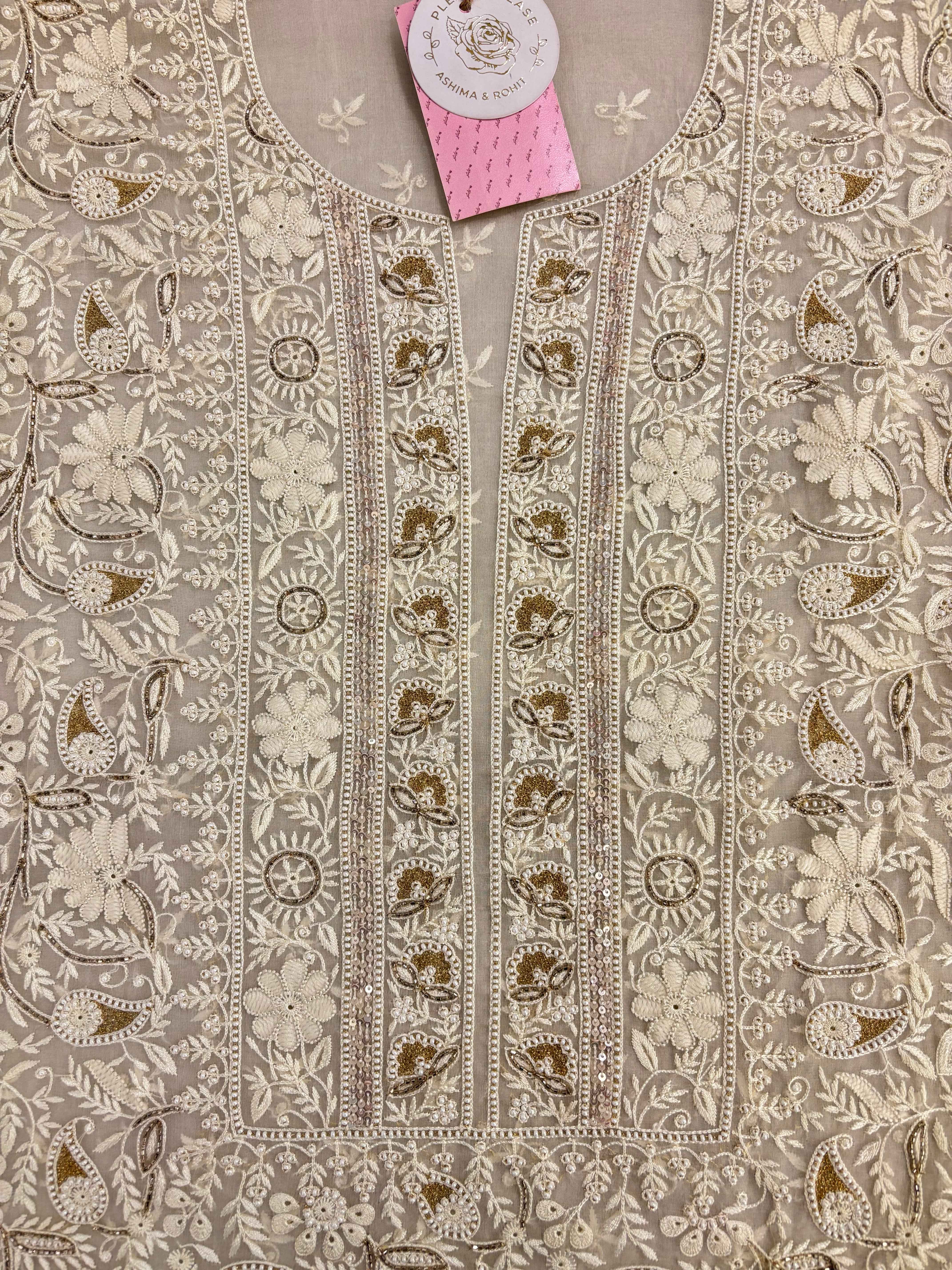 Dyeable Pure & Premium Organza Chikankari Kurta & Dupatta