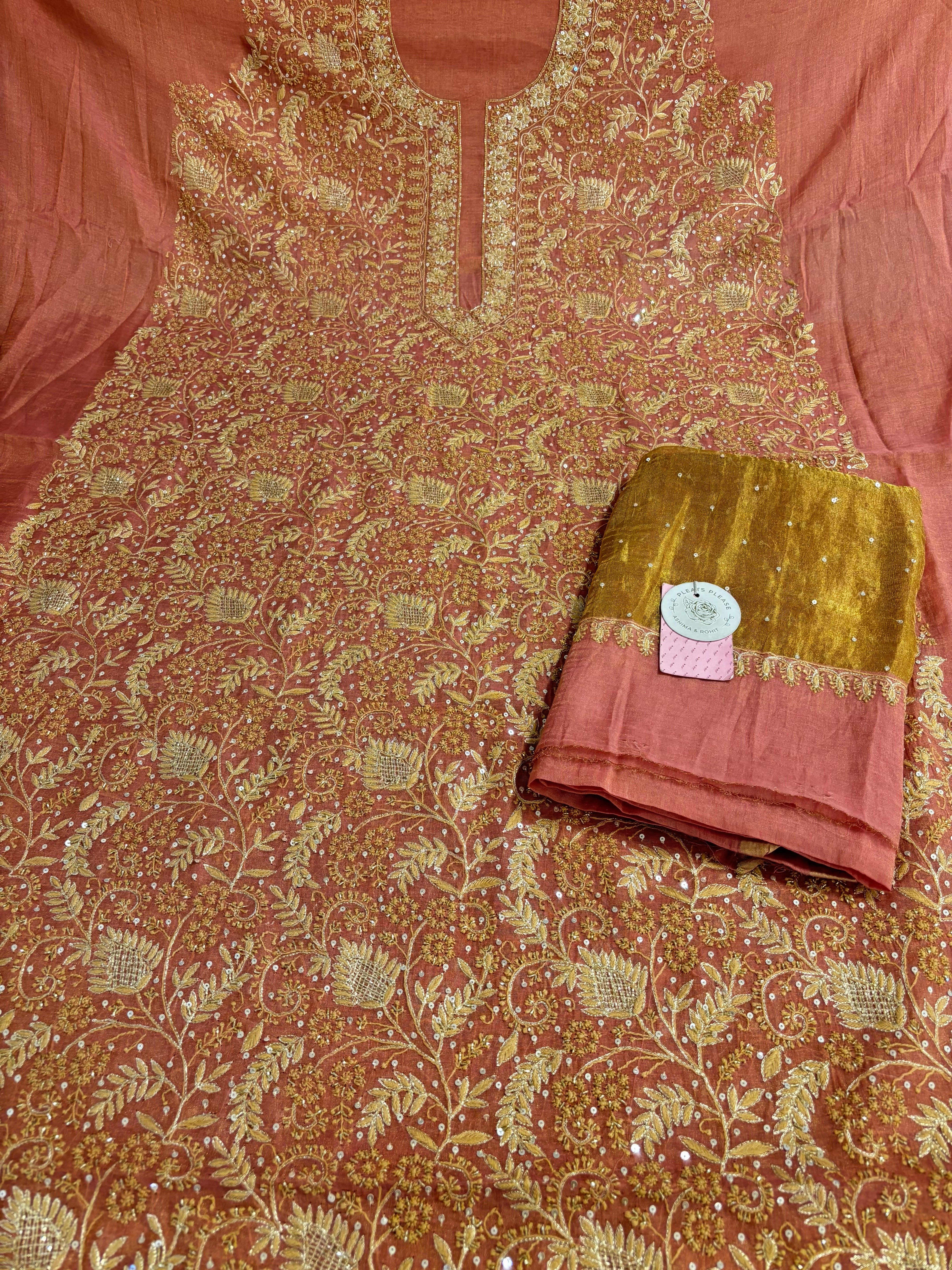 Rosewood Pure & Premium Tissue Chikankari Kurta & Dupatta