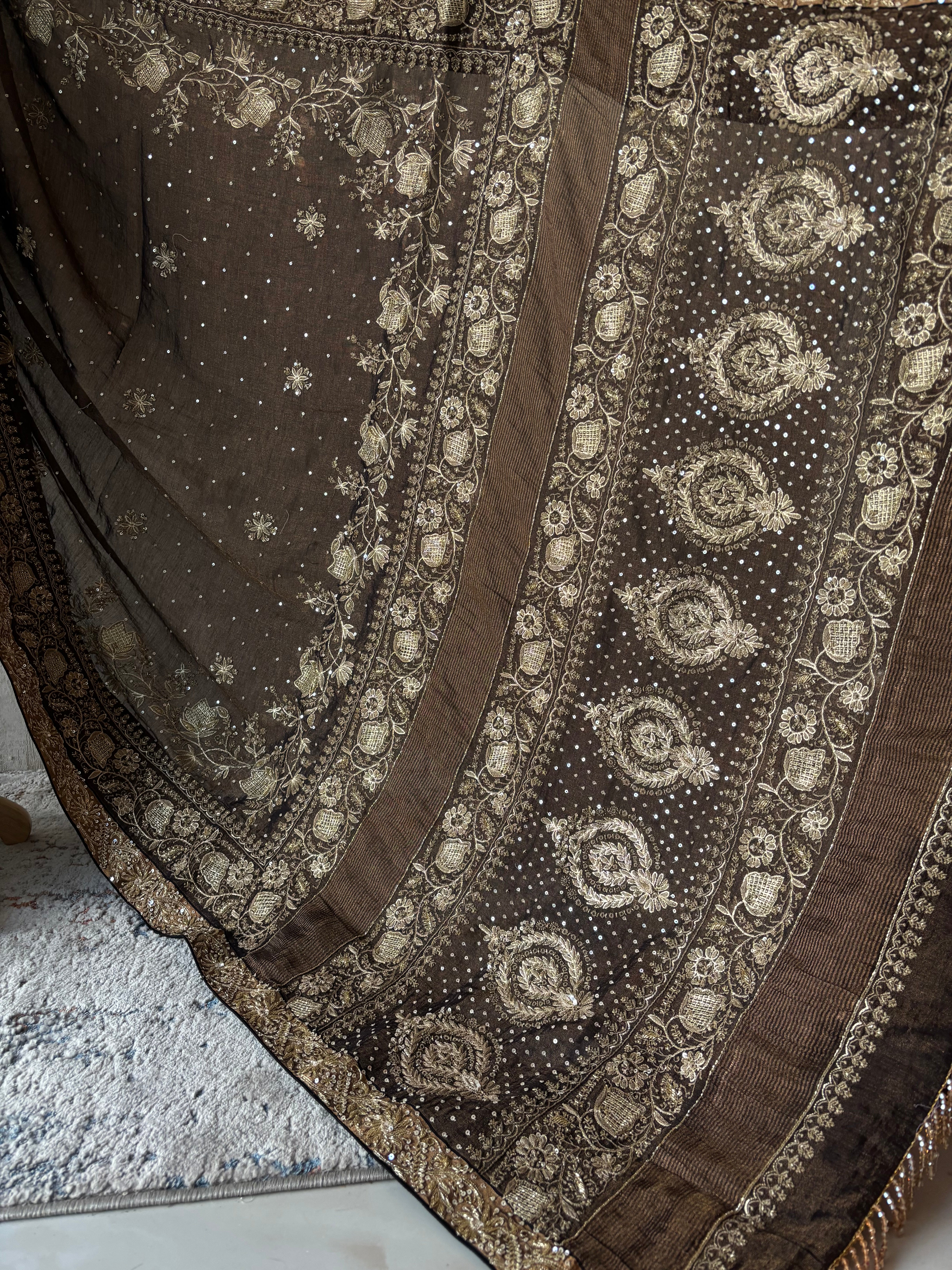 Black Pure & Premium Tissue Chikankari Saree & Blouse