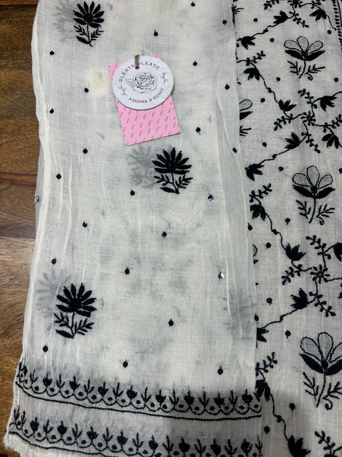 Dyeable Black & white Chanderi Chikankari kurta & Dupatta