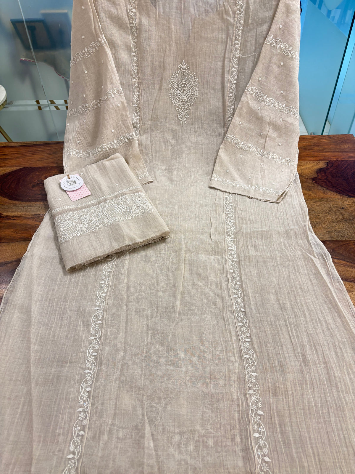 Dyeable Tissue Chikankari Kurta & Dupatta