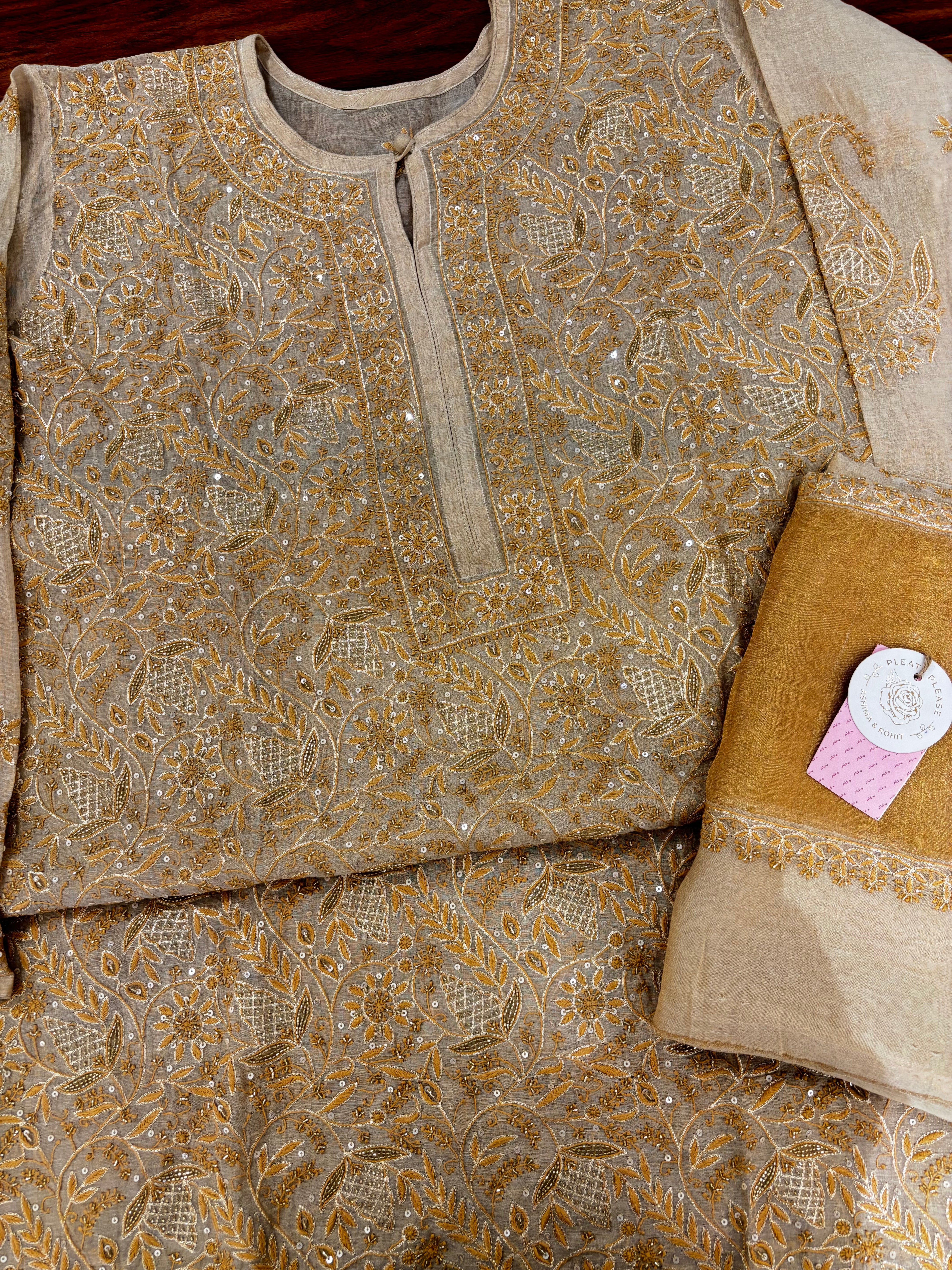 Dyeable Pure & Premium Tissue Heavy Jaal Chikankari Kurta & Dupatta - Pleats PleaseChikankari