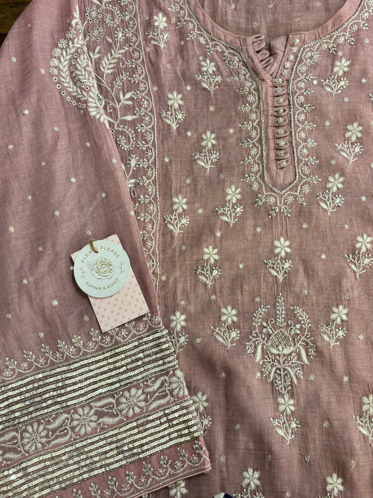 Pink Pure & Premium Tissue Chikankari Anarkali & Dupatta