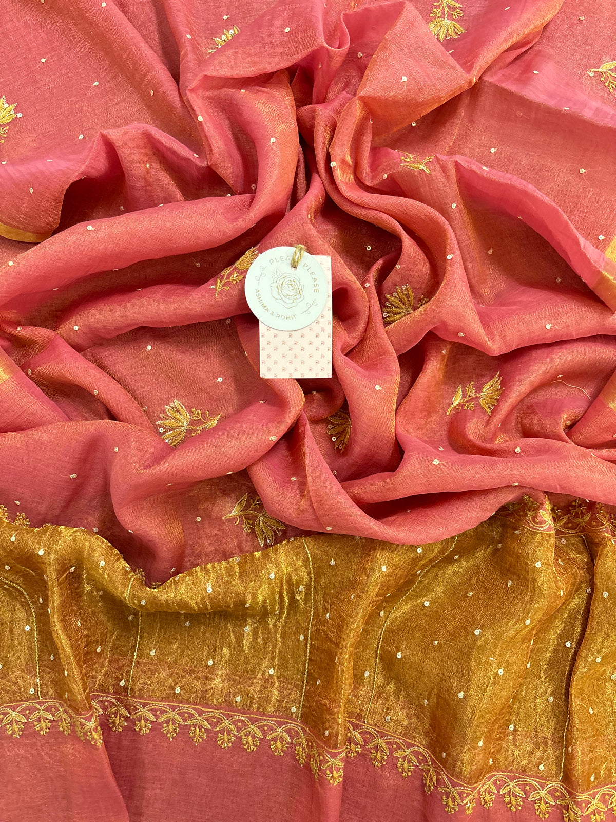 Rose Pink Pure & Premium Tissue Chikankari Kurta & Dupatta