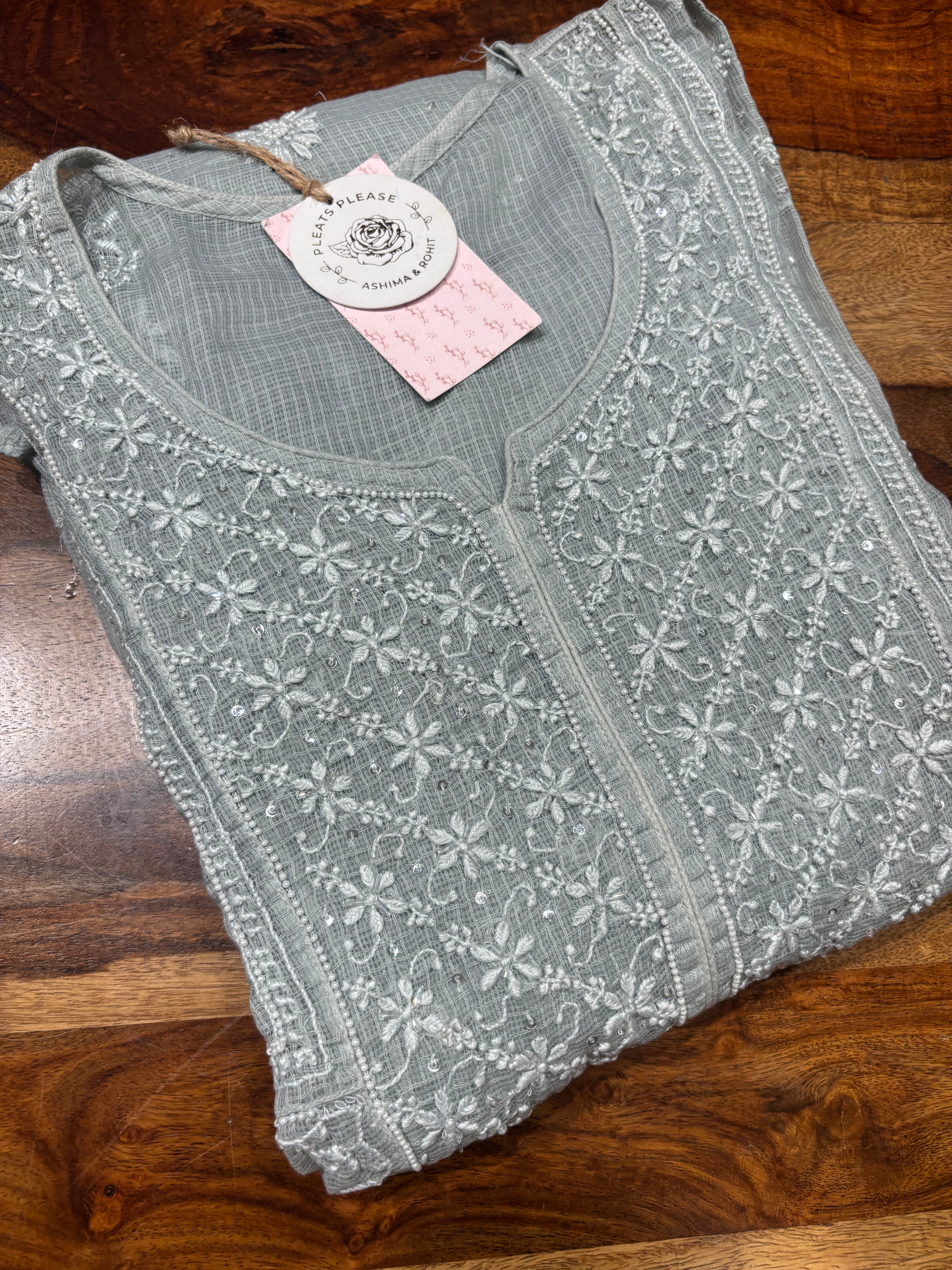 Gray Kota Doria Chikankari Tunic