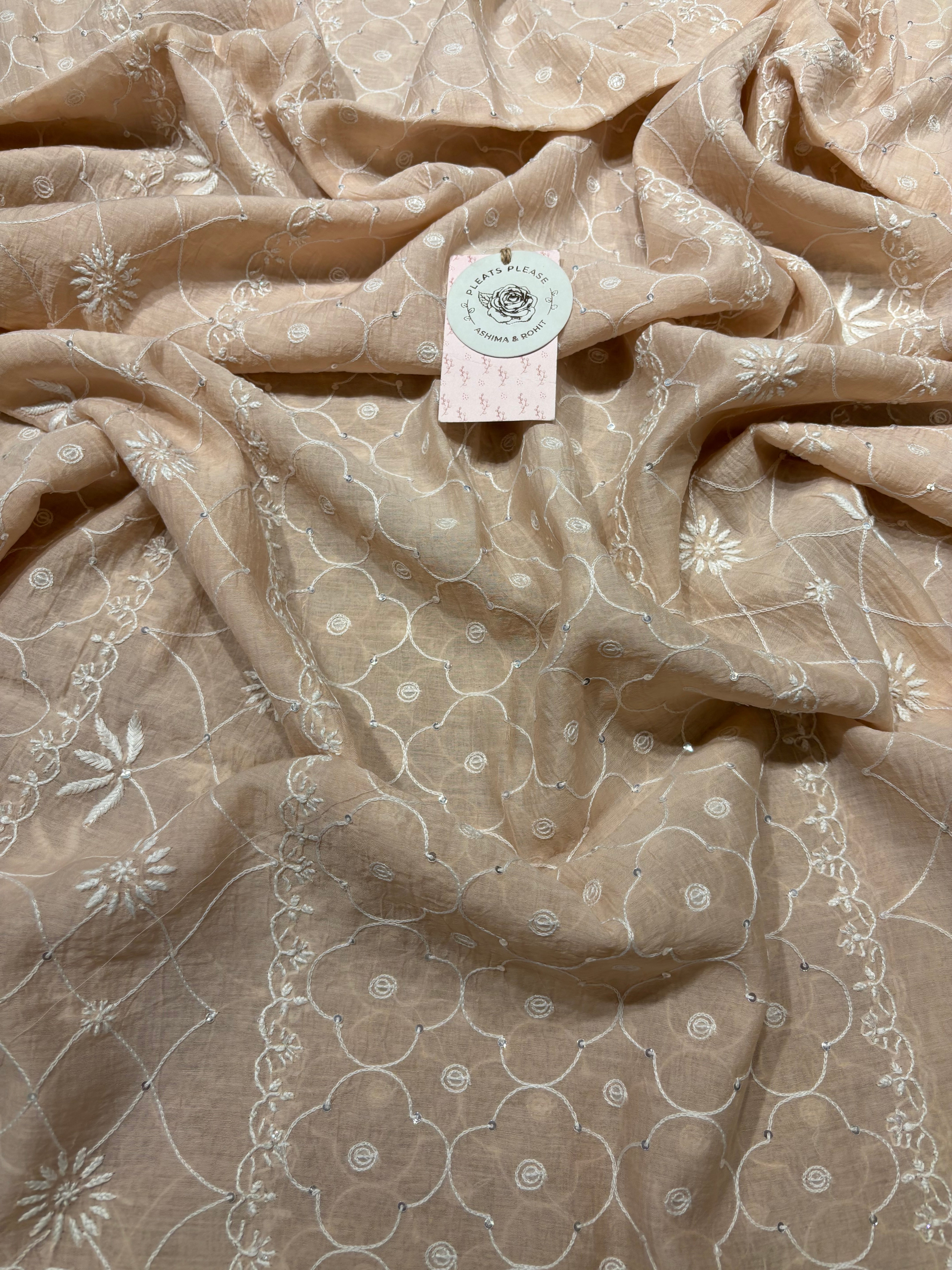 Peach Chanderi Mul Chikankari Kurta and Dupatta
