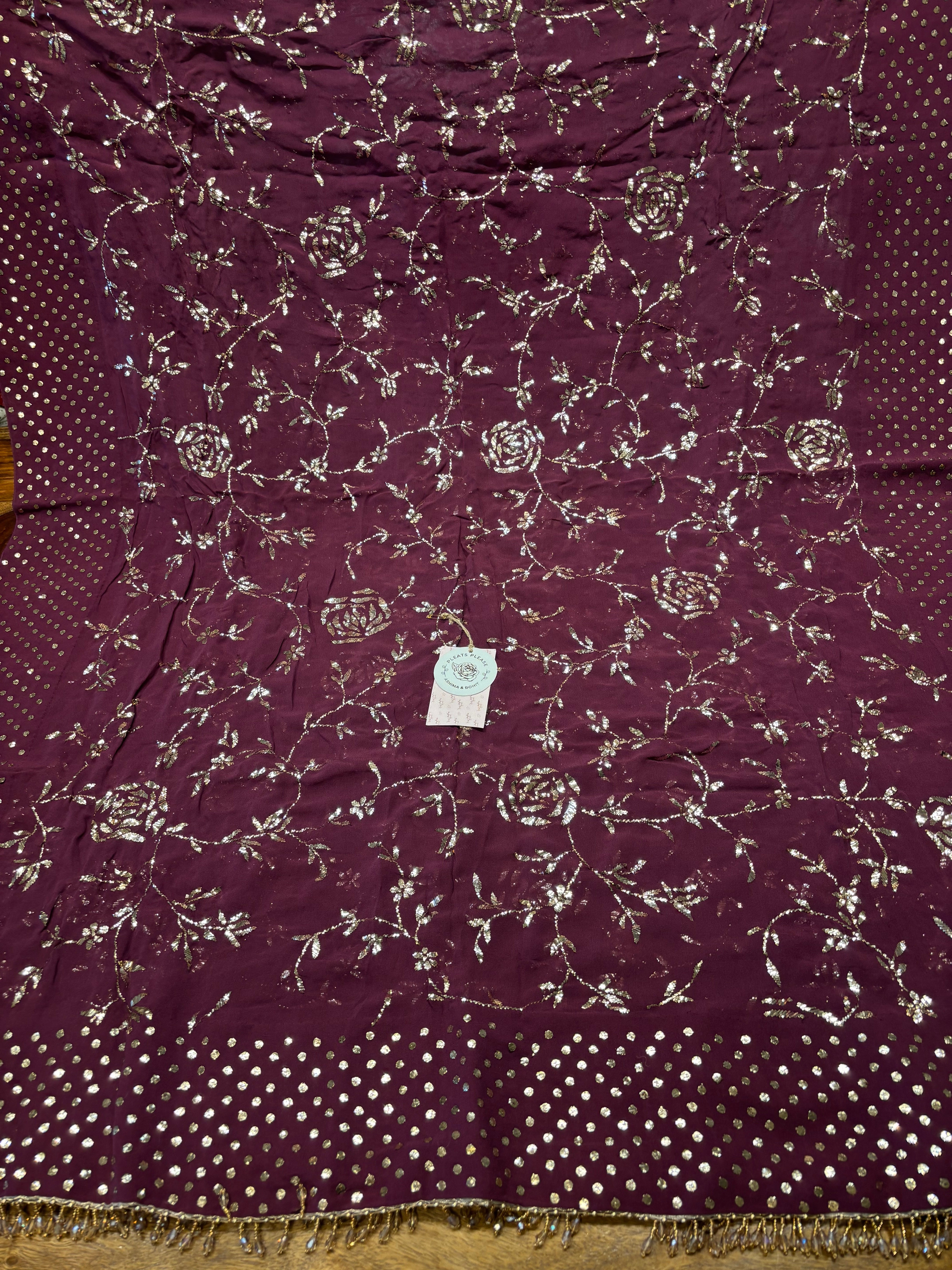 Wine Mukaish Pure And Premium Georgette Dupatta