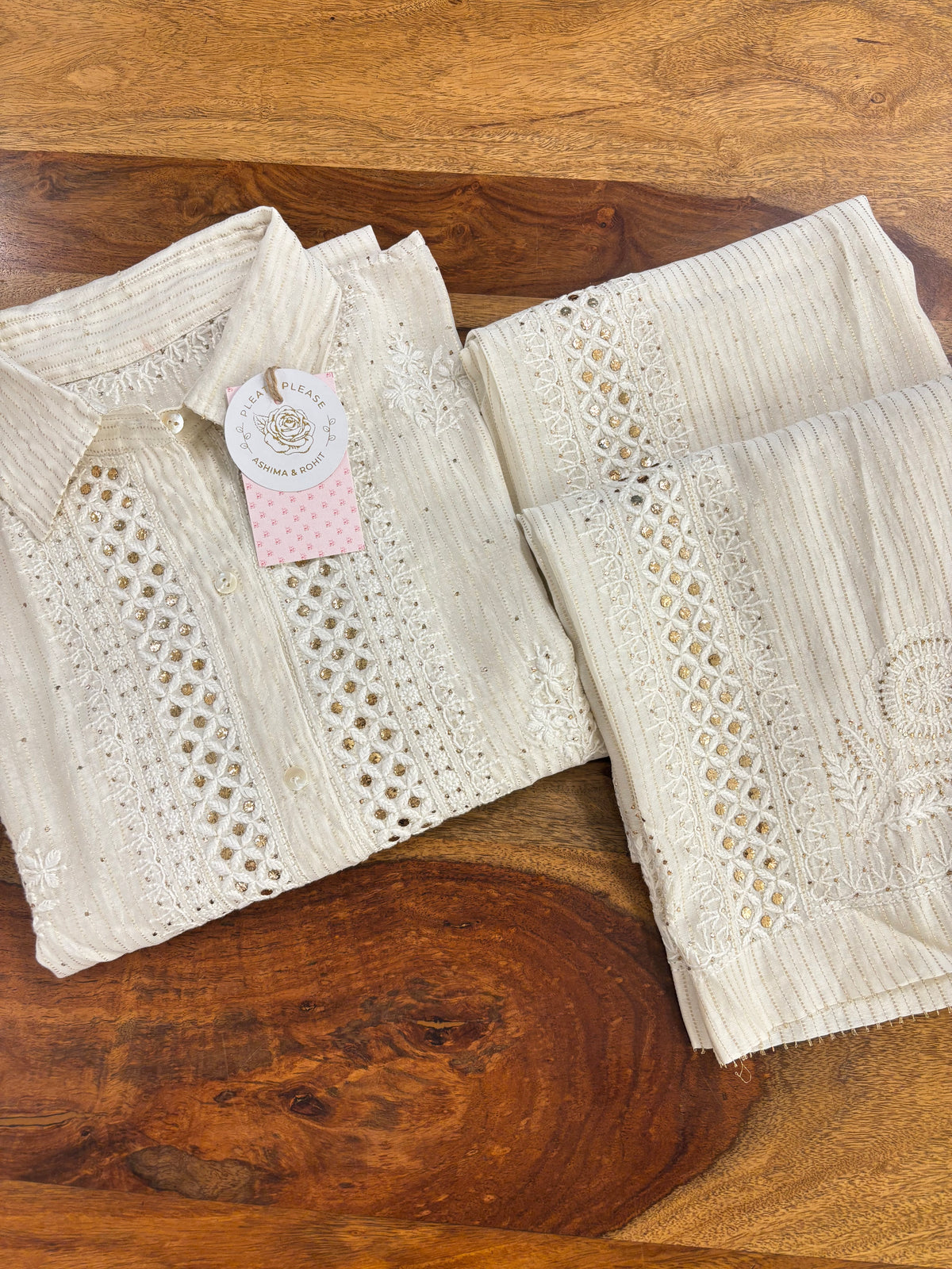Dyeable Chanderi Silk Chikankari Mukaish Co-Ord Set