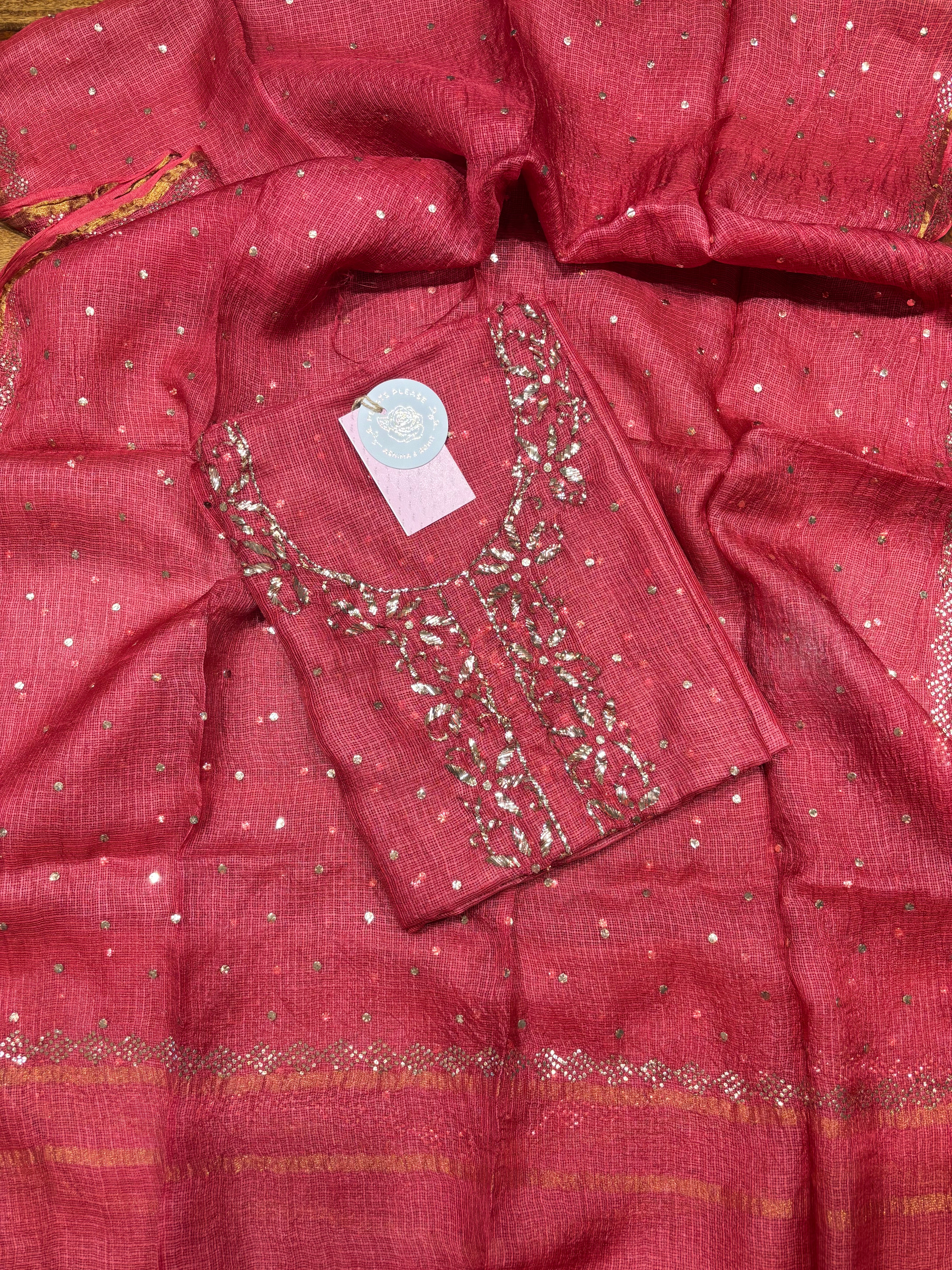 Maroon Kota Silk Mukaish Kurta & Dupatta Fabric