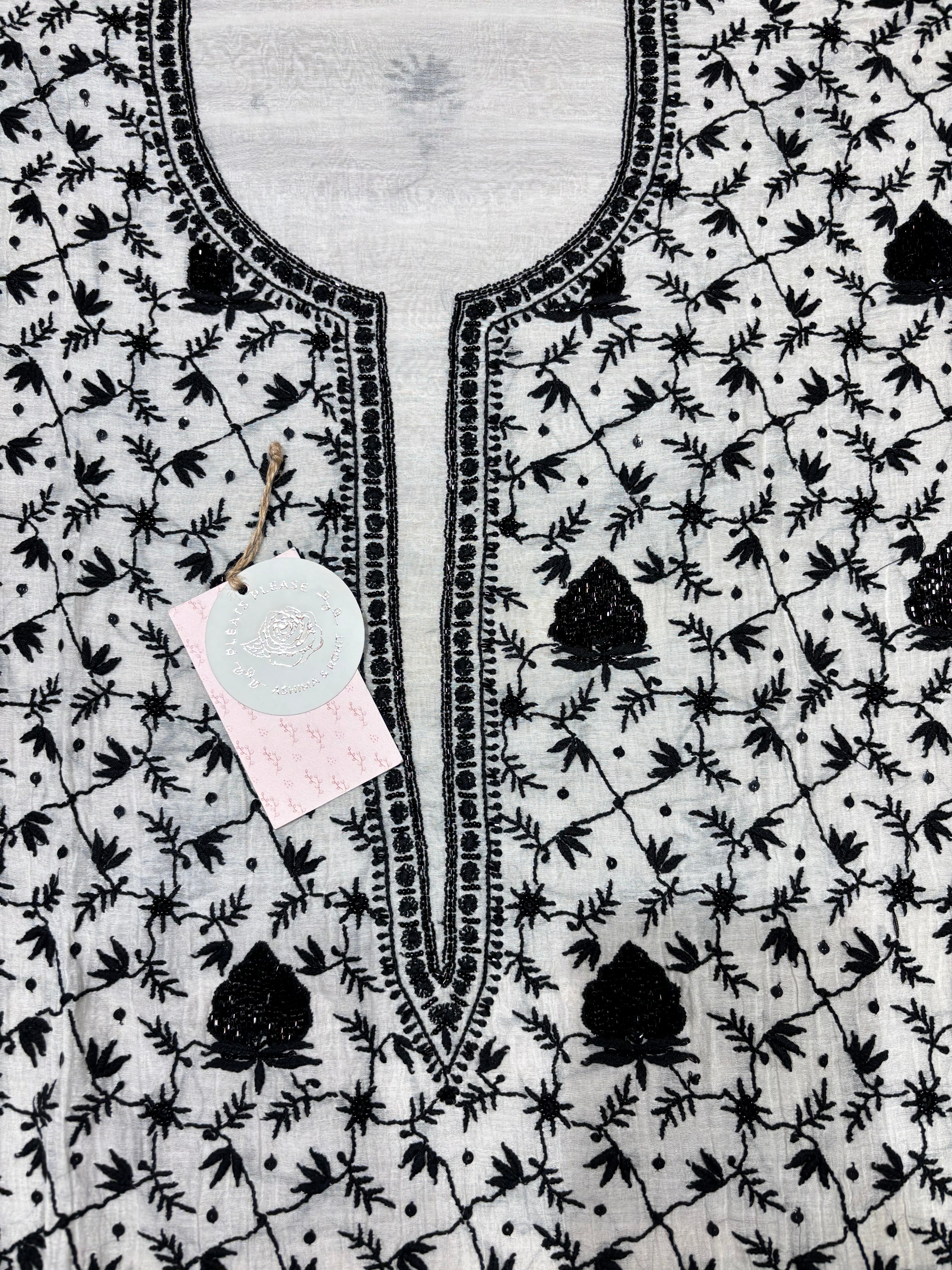 Dyeable chanderi Mul Chikankari Kurta and Dupatta Set