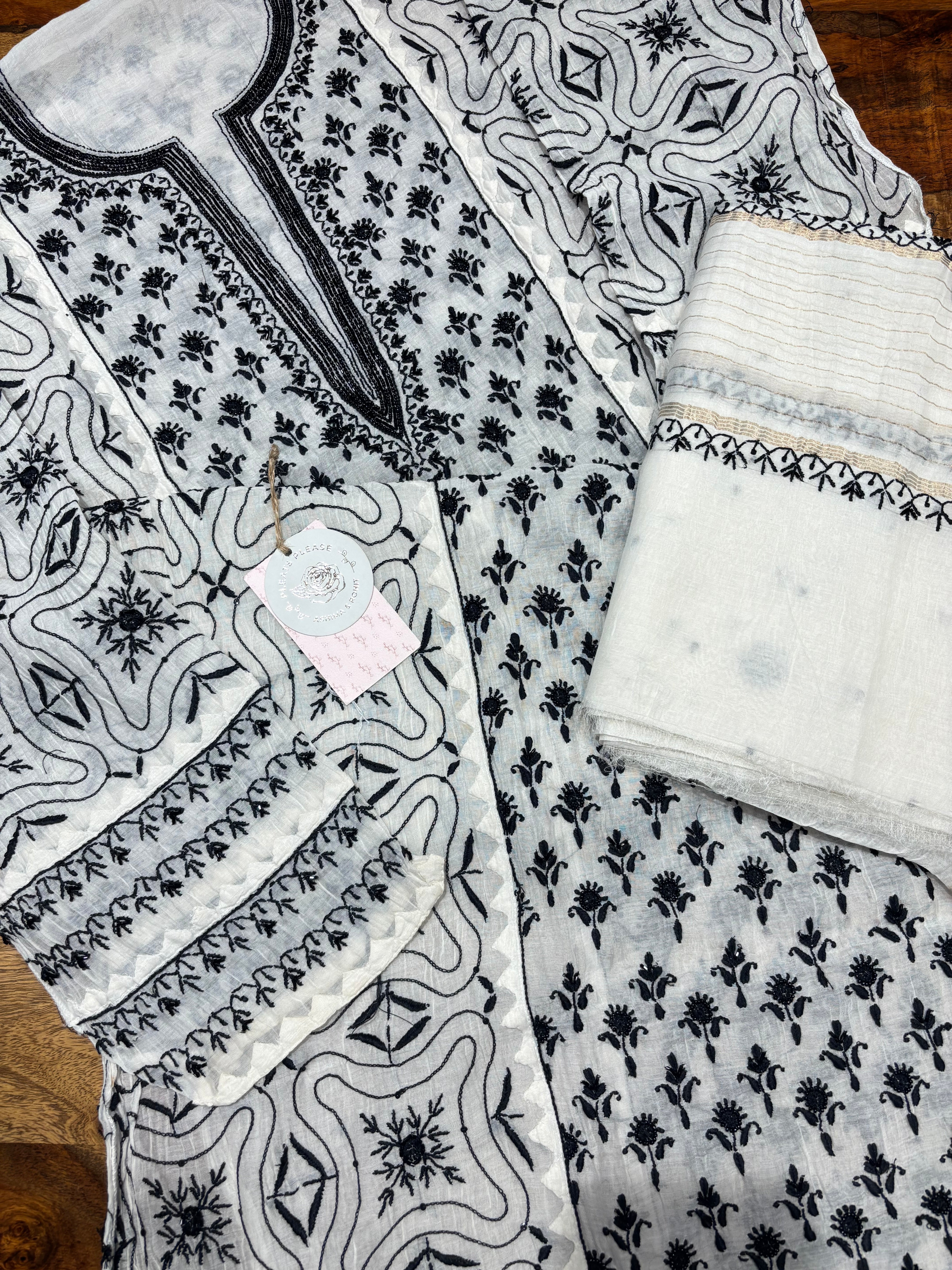 Dyeable Chanderi Mul Chikankari Kurta and Dupatta Set