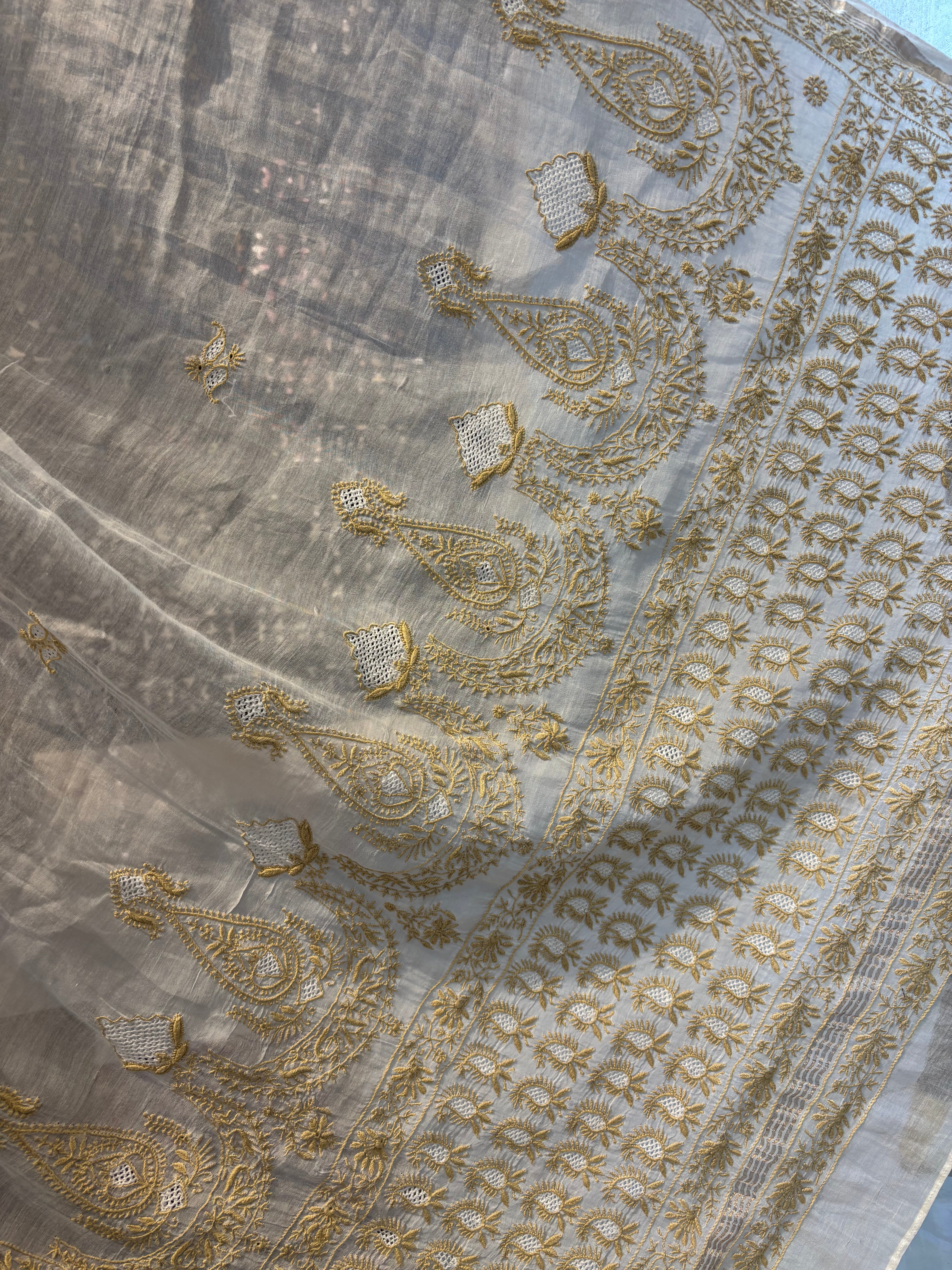 Dyeable Pure Chanderi Mul Chikankari Saree