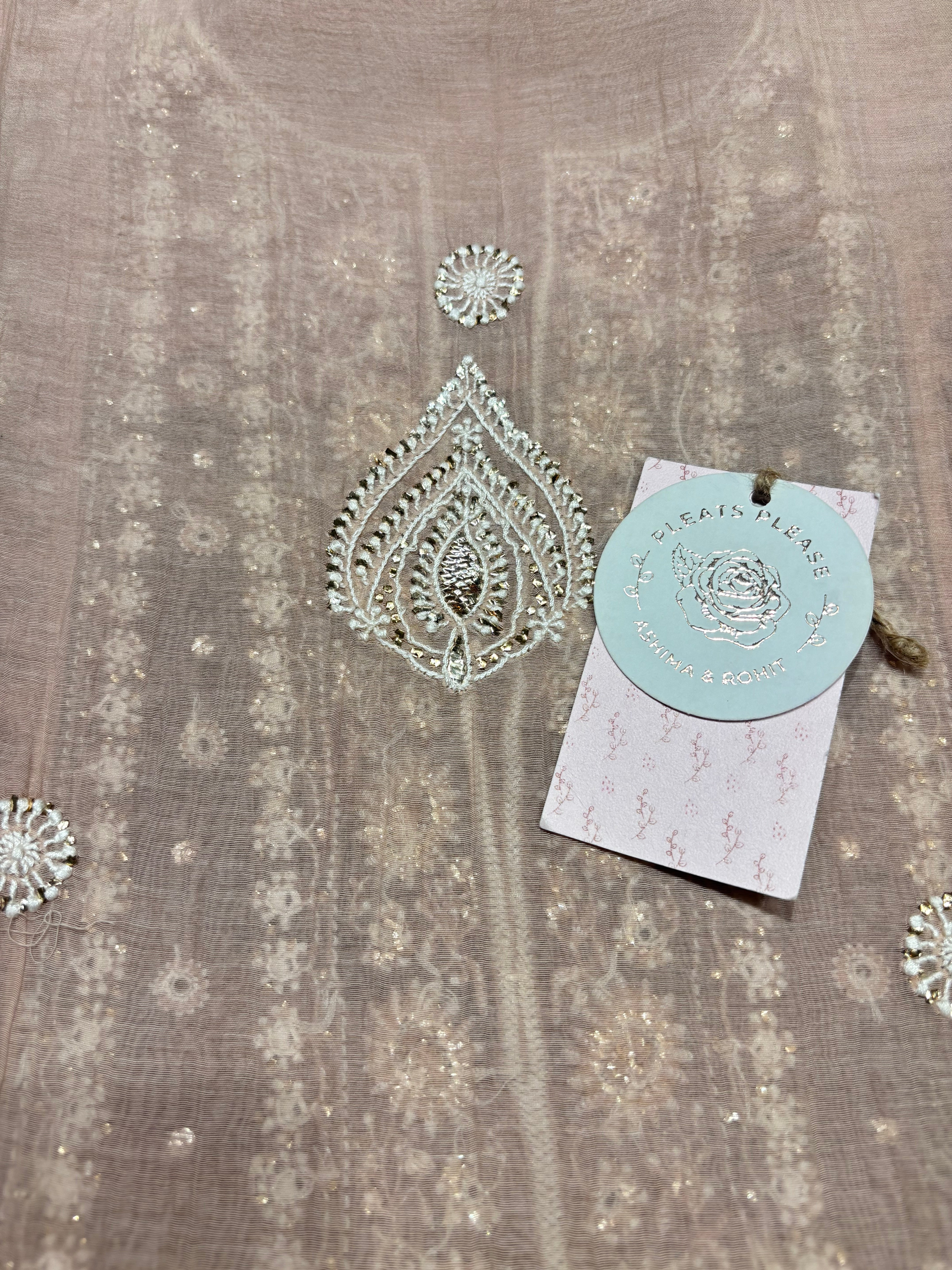 Nude Rose Chanderi Mul Chikankari & Mukaish Kurta & Dupatta Set