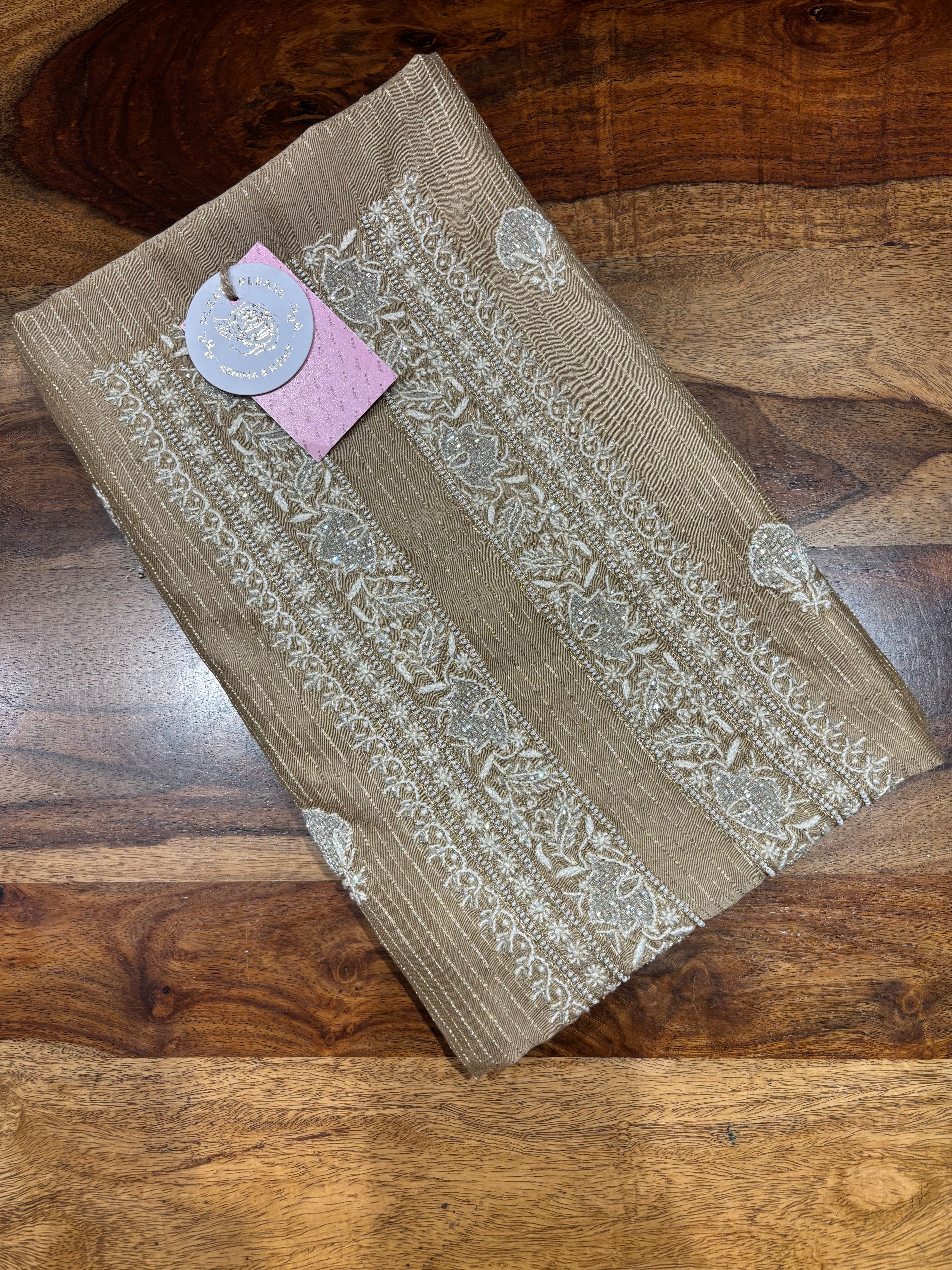 Golden Brown Chanderi Silk Chikankari Men’s Kurta Fabric