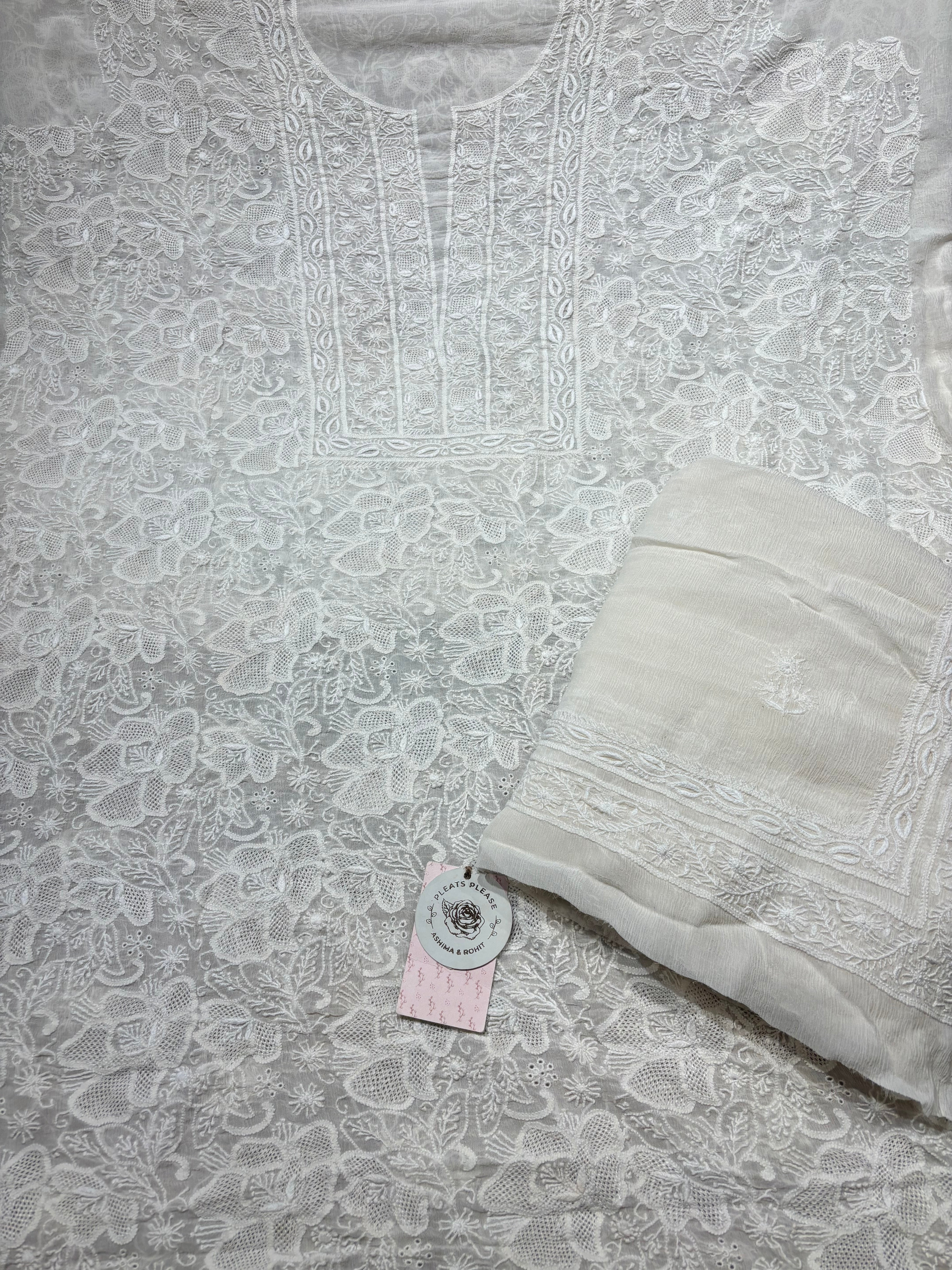 Dyeable Pure & Premium Chiffon Chikankari Front & Back kurta & Dupatta Fabric