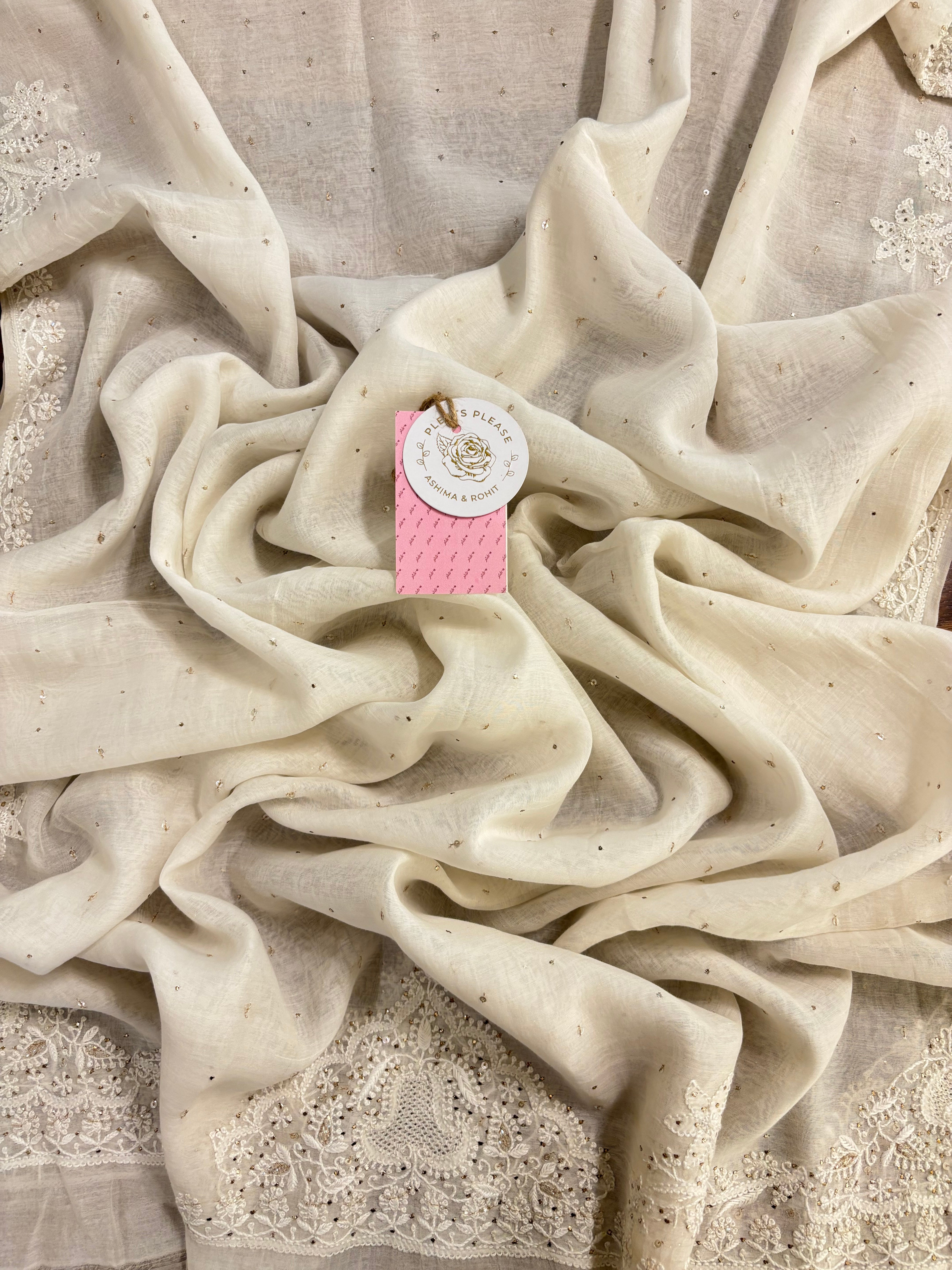 Dyeable Chanderi Chikankari Mukaish Kurta & Dupatta