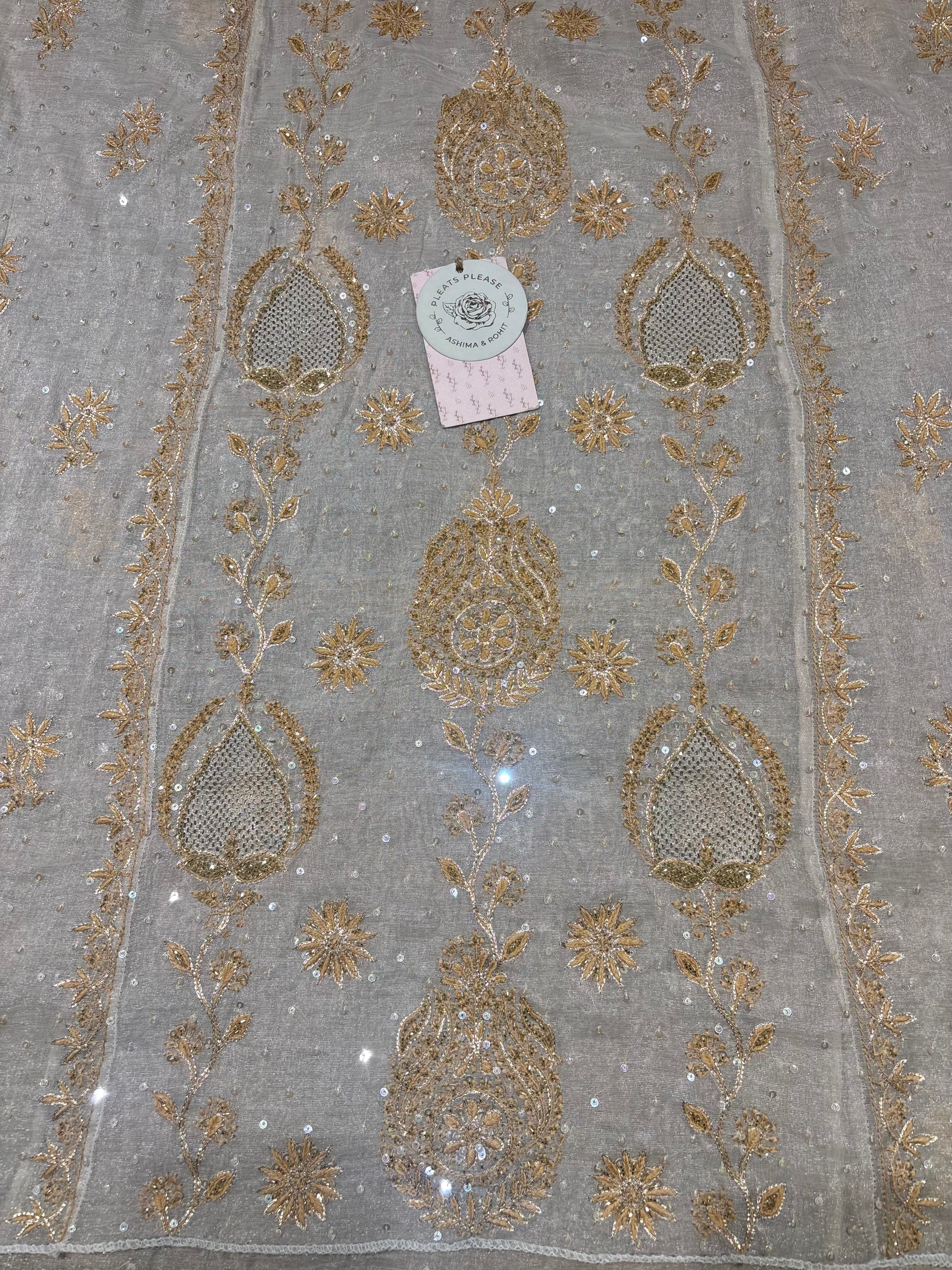 Dyeable Pure & Premium Silver Tissue Chikankari Kurta & Dupatta Set