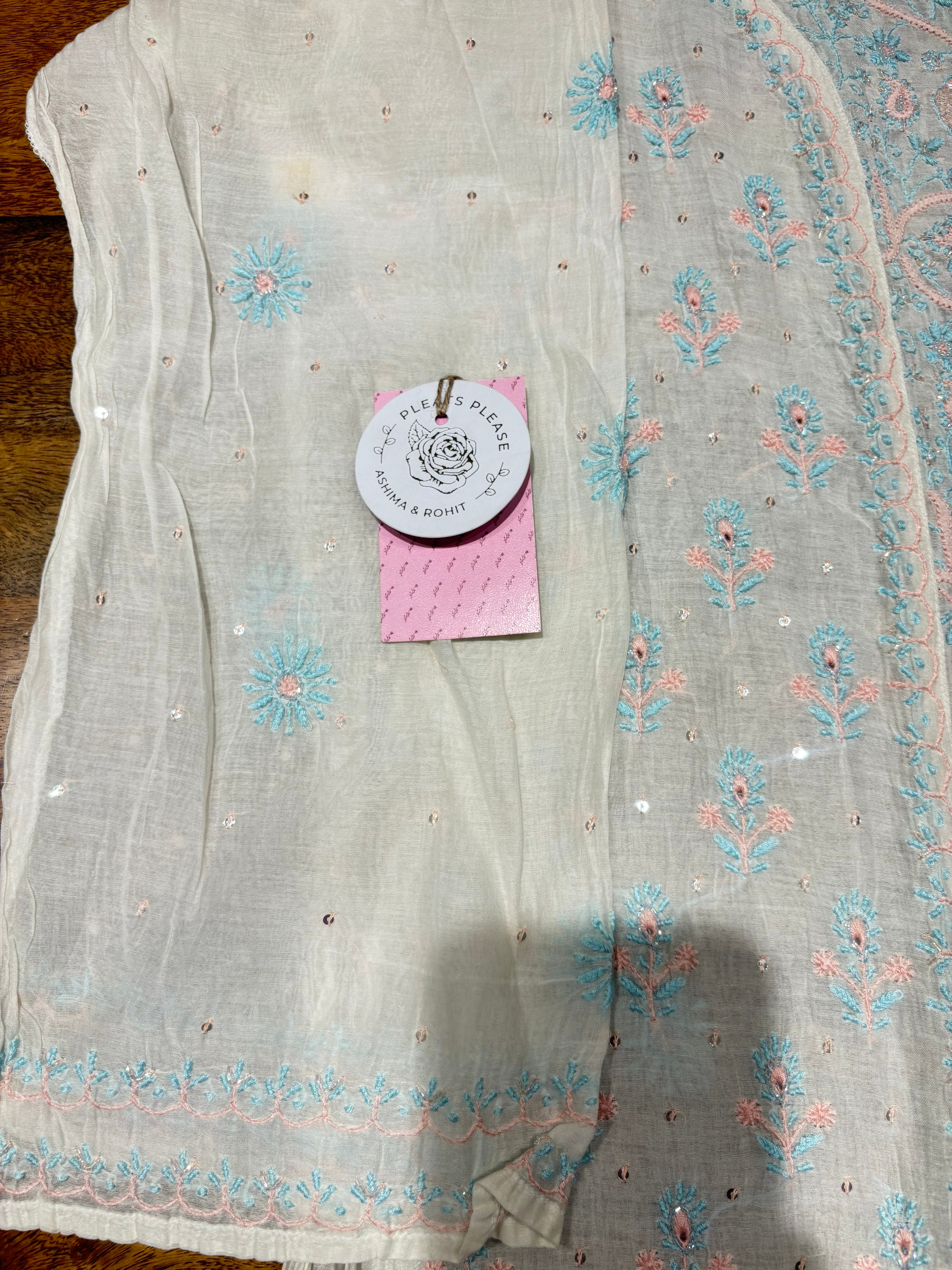 Dyeable Chanderi Mul Chikankari Kurta & Dupatta Set