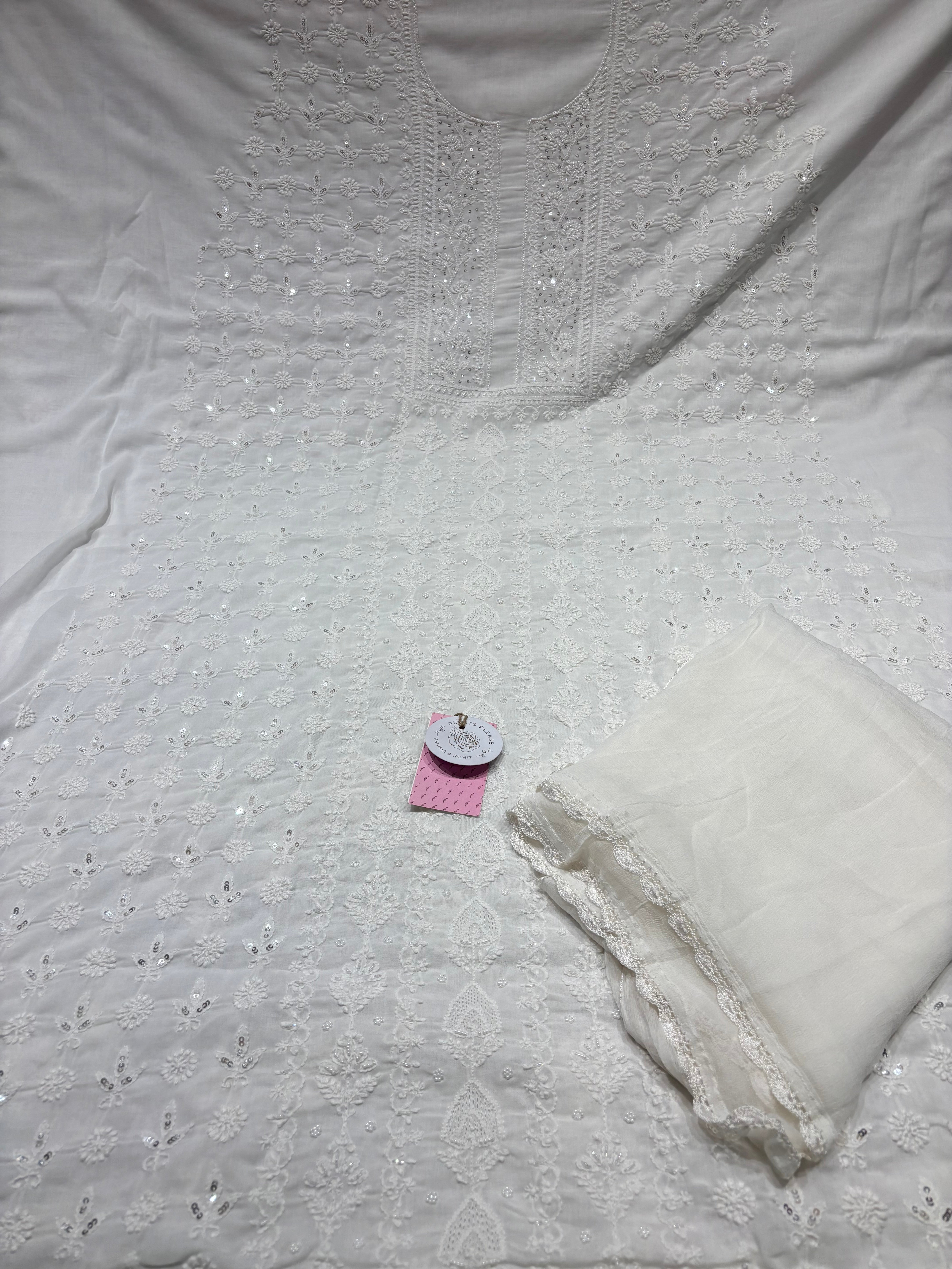 Dyeable Mulmul Chikankari Kurta, Dupatta & Bottom Fabric