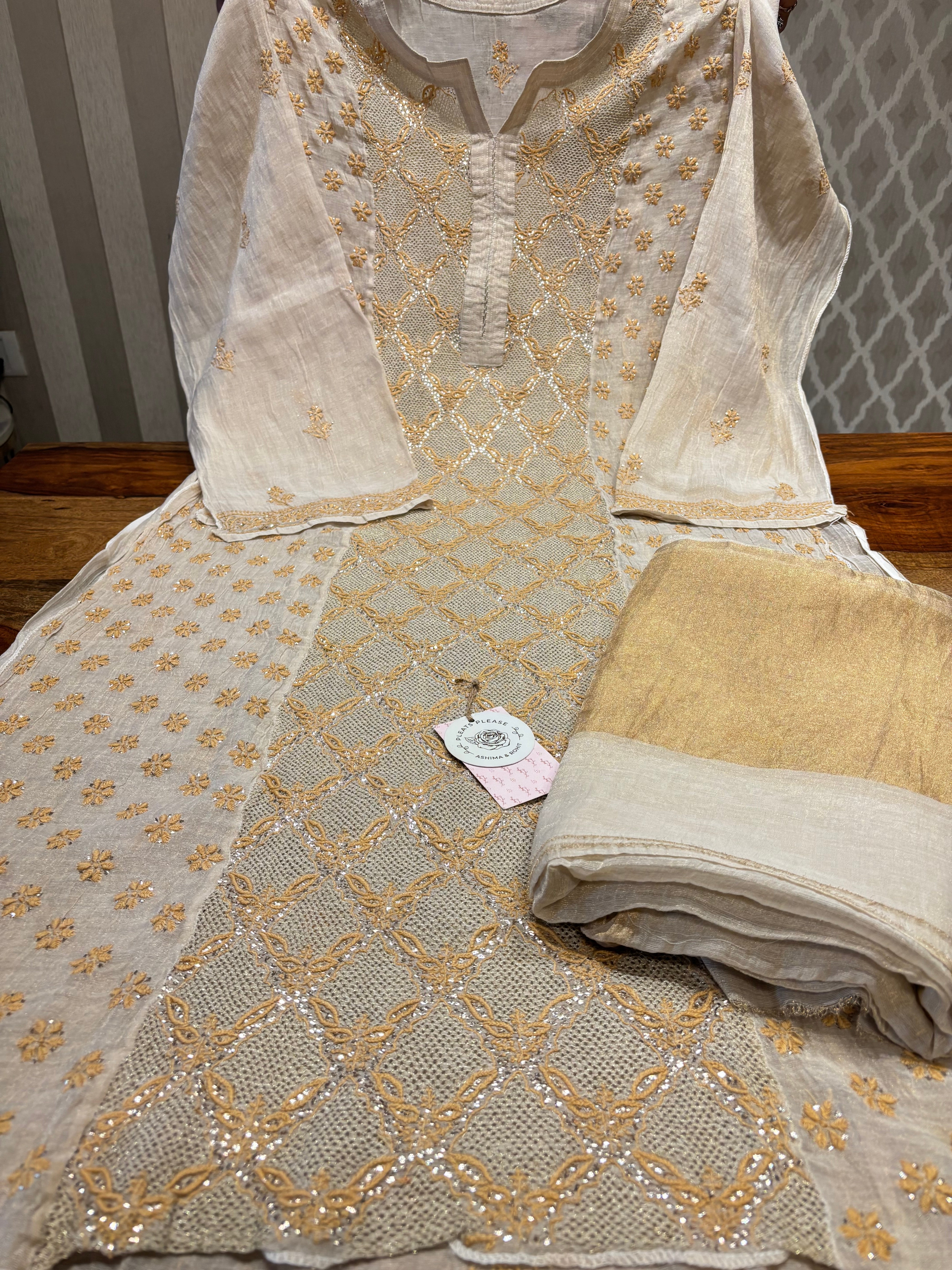 Dyeable Pure And Premium Tissue Straight Kurta And Dupatta Set