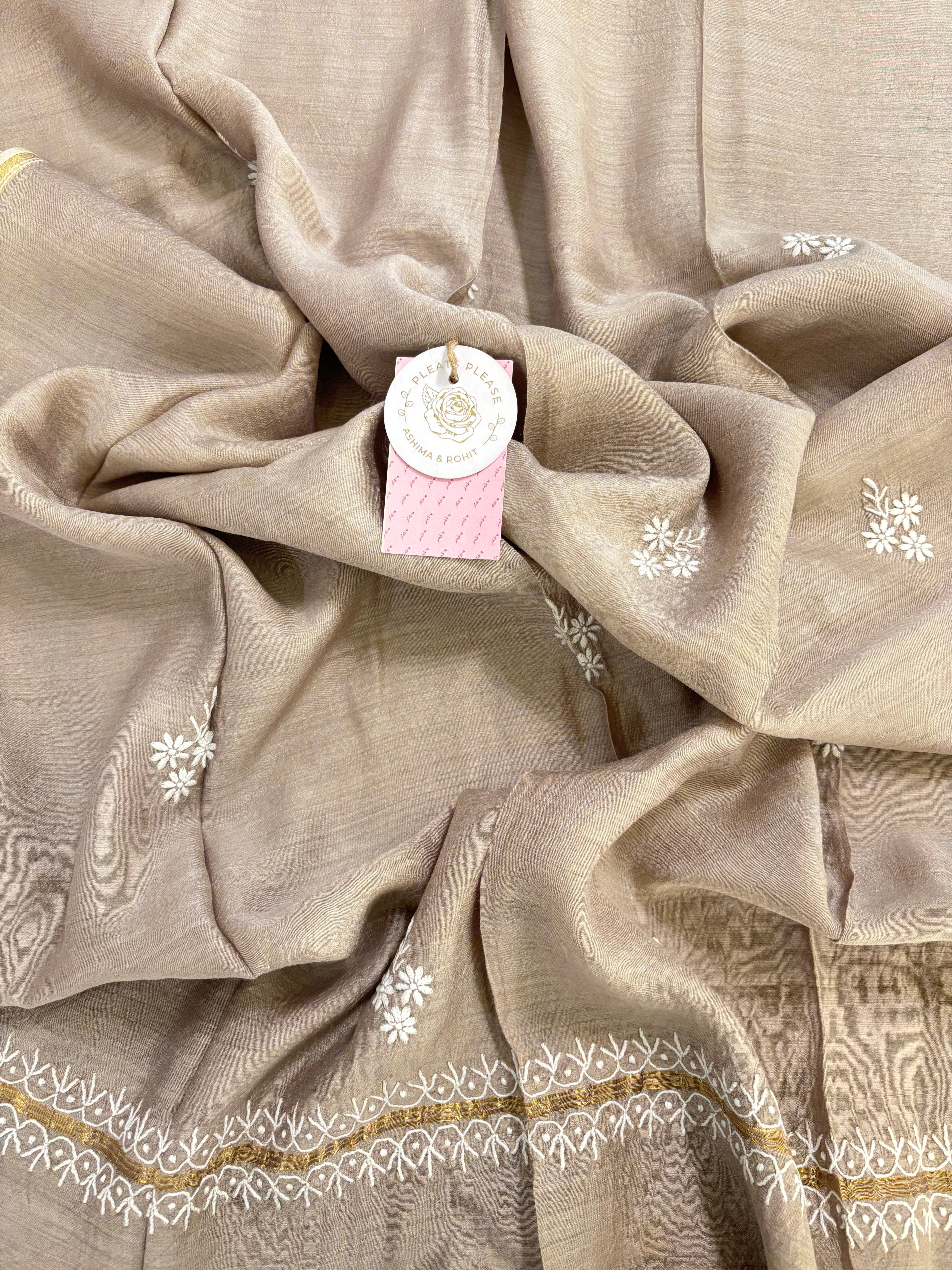 Hazelnut Brown Monga Silk Chikankari Kurta & Dupatta