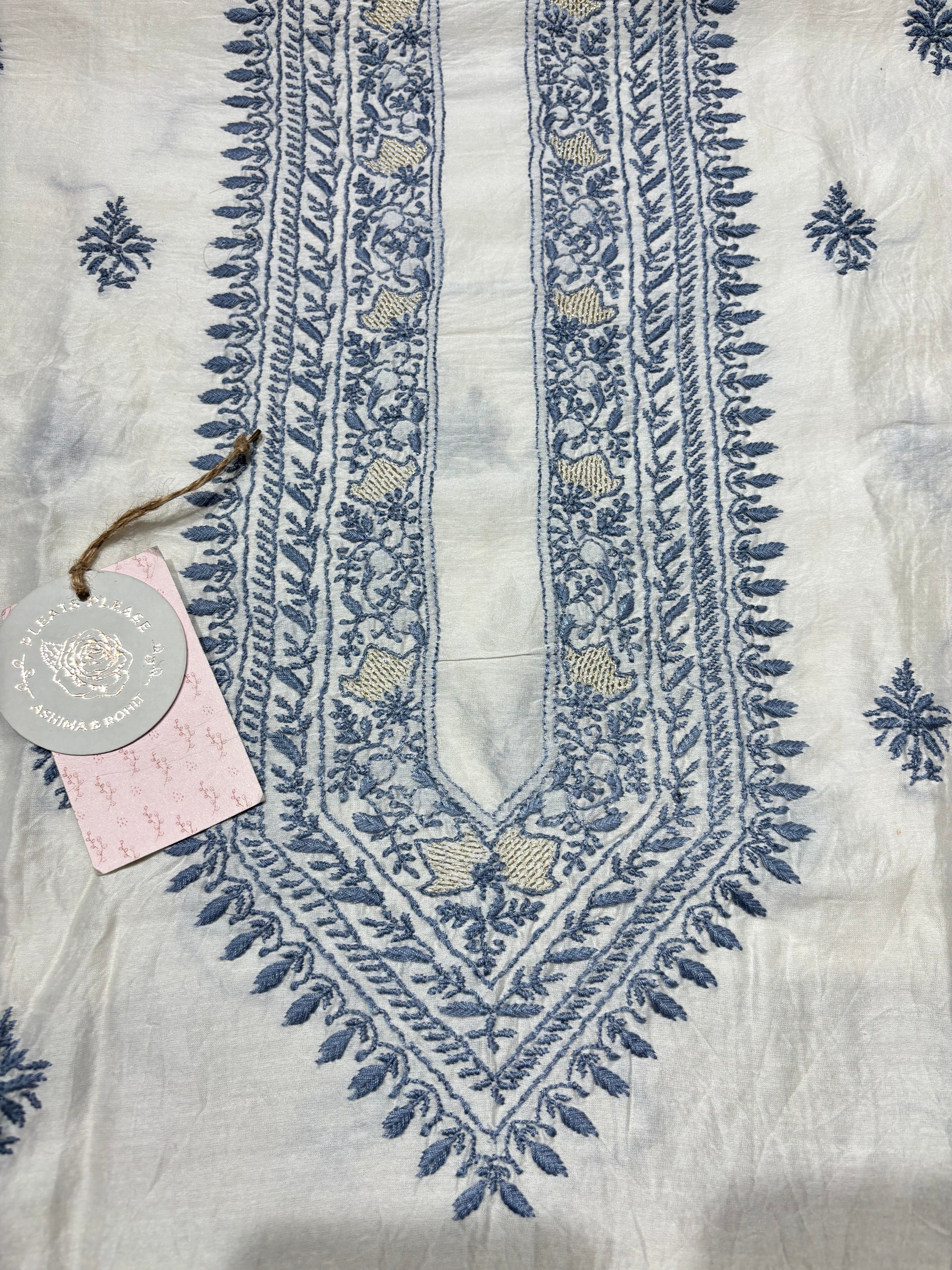 Dyeable Chanderi Silk Chikankari Men’s Kurta Fabric