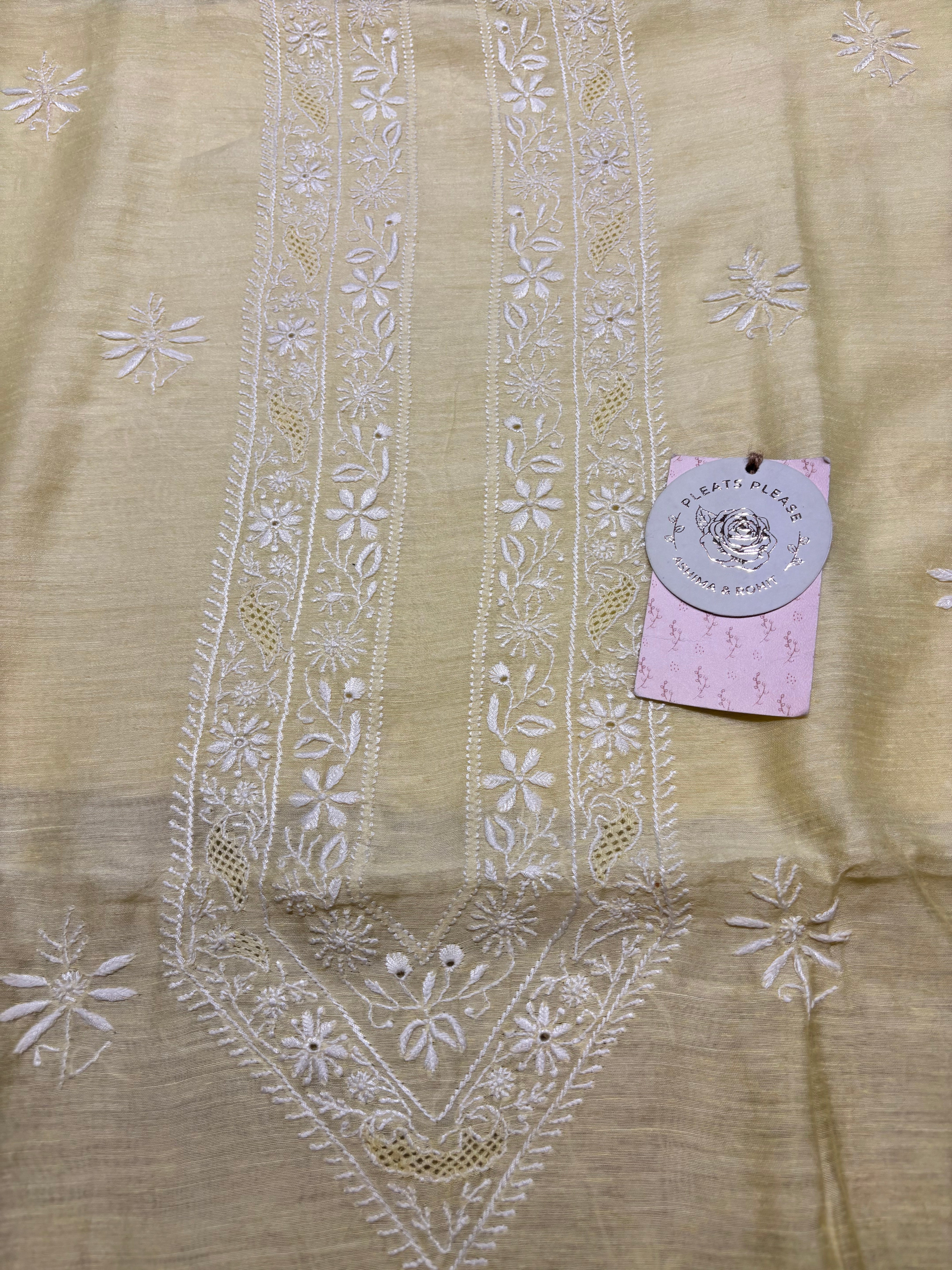 Lemon Yellow Linen Chikankari Men’s Kurta Fabric