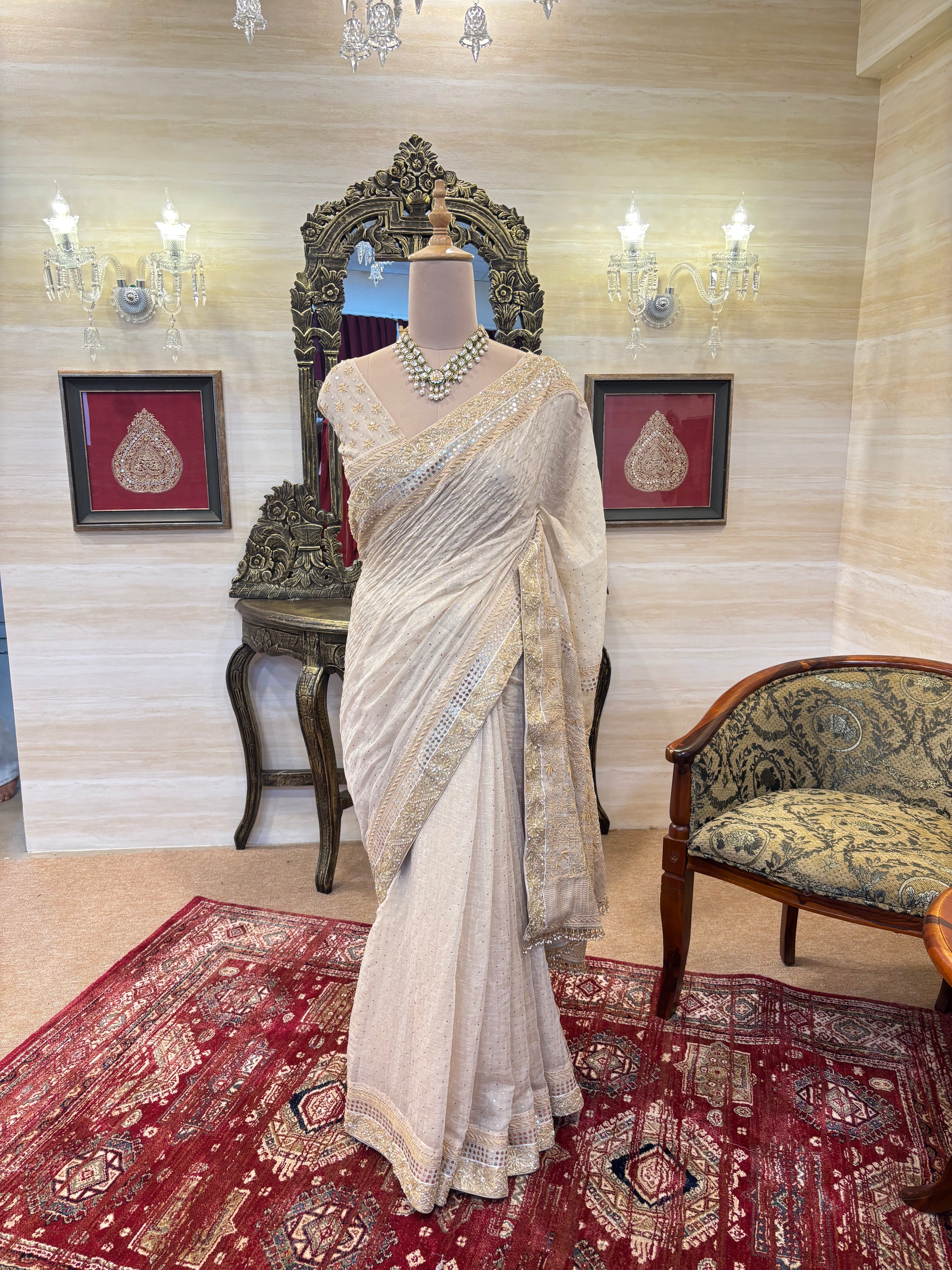 Dyeable Pure & Premium Tissue Chikankari Saree