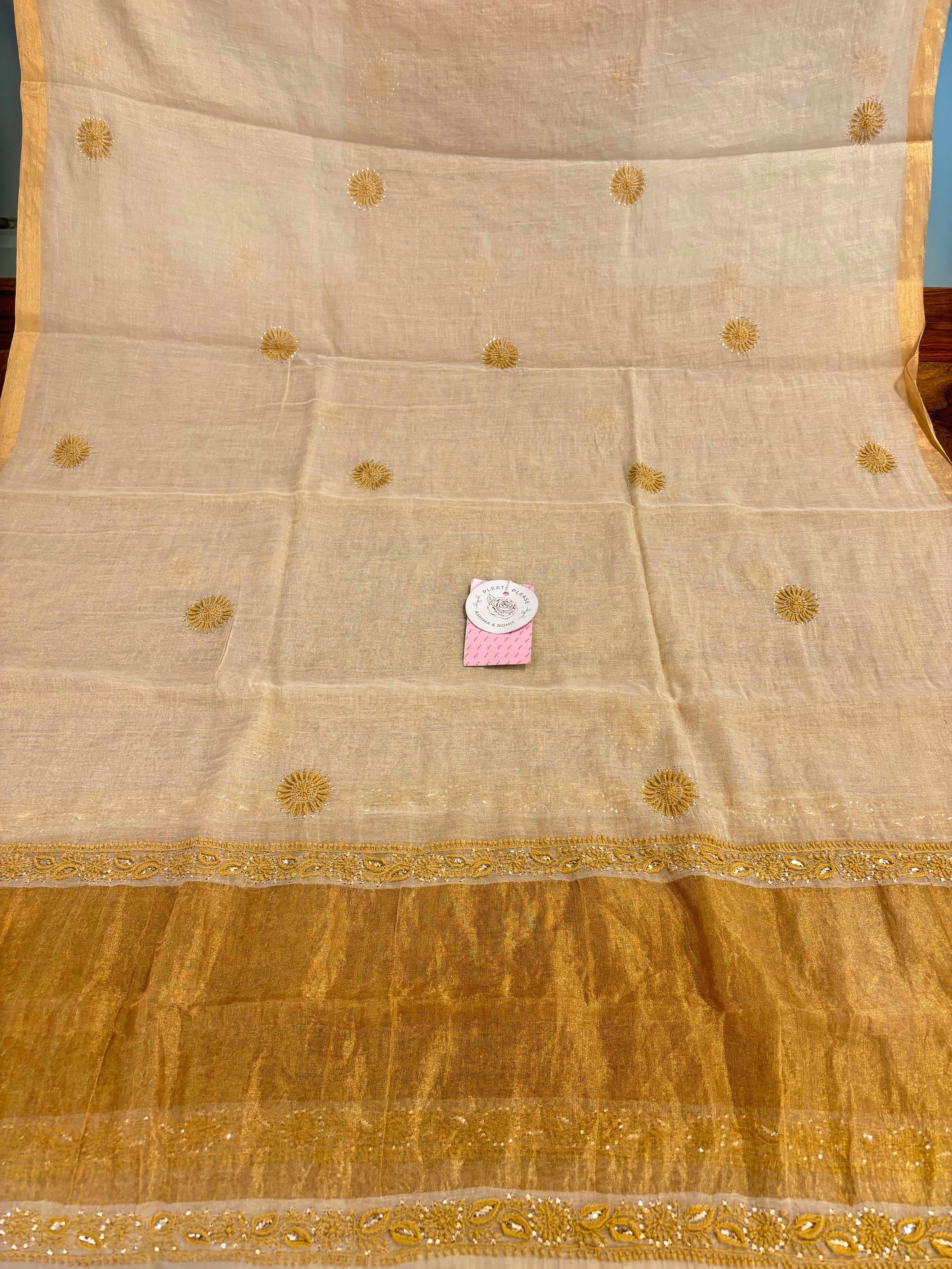 Dyeable Pure & Premium Tissue Mukaish Chikankari Bajirao Anarkali & Dupatta - Pleats PleaseChikankari