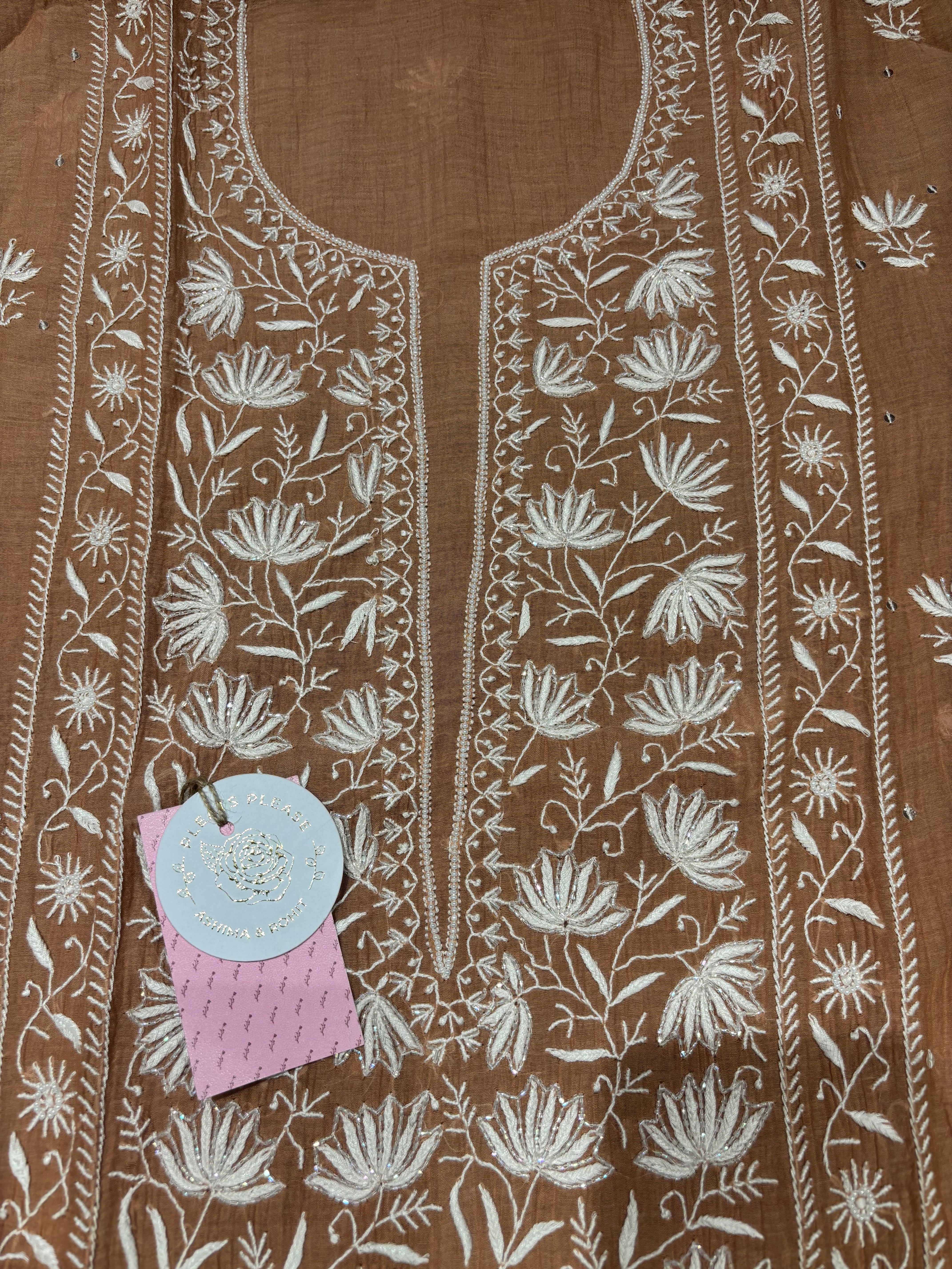 Rosegold Chanderi Mul Chikankari Kurta & Dupatta Set
