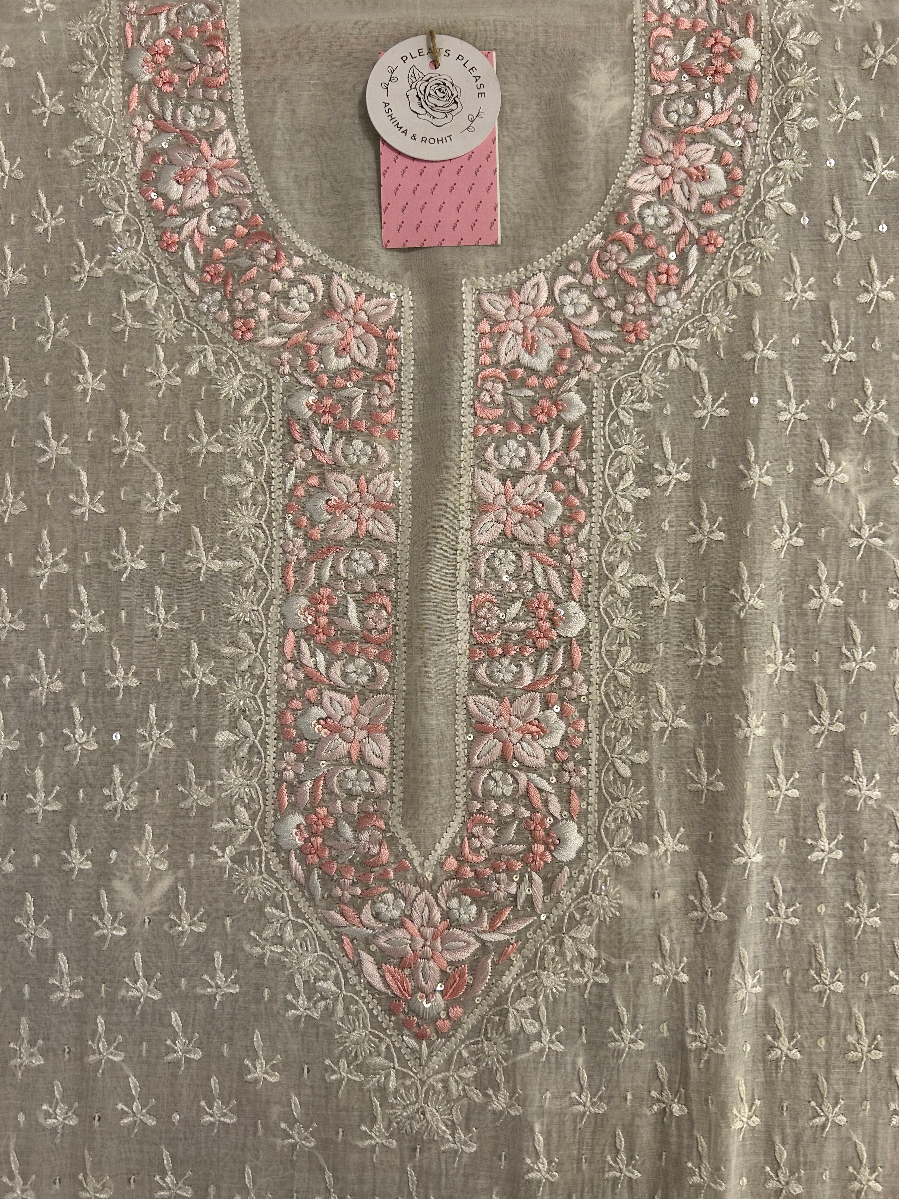 Dyeable Chanderi Parsi Gara Chikankari Kurta & Dupatta