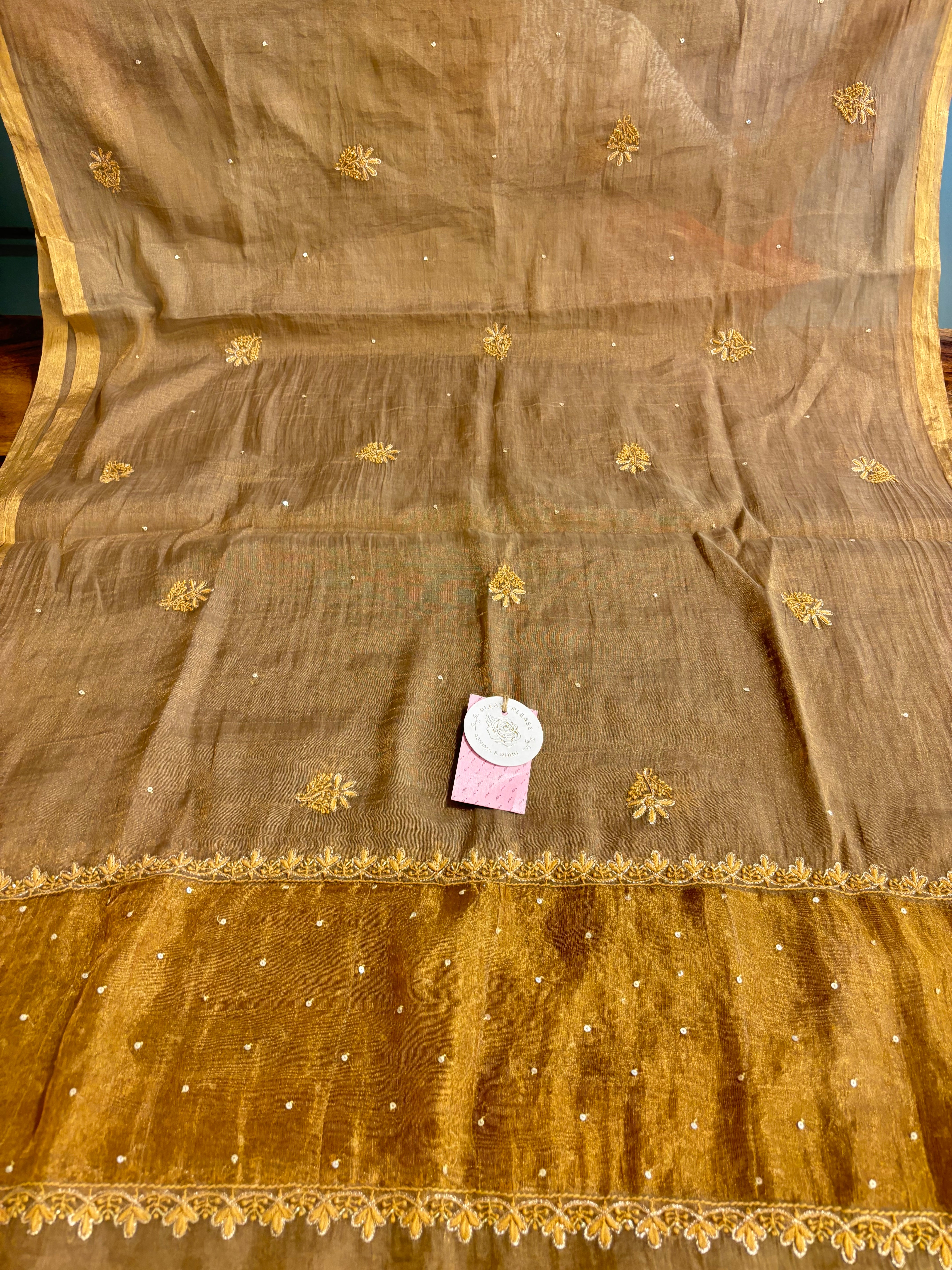 Warm Bronze Pure & Premium Tissue Chikankari Kurta & Dupatta