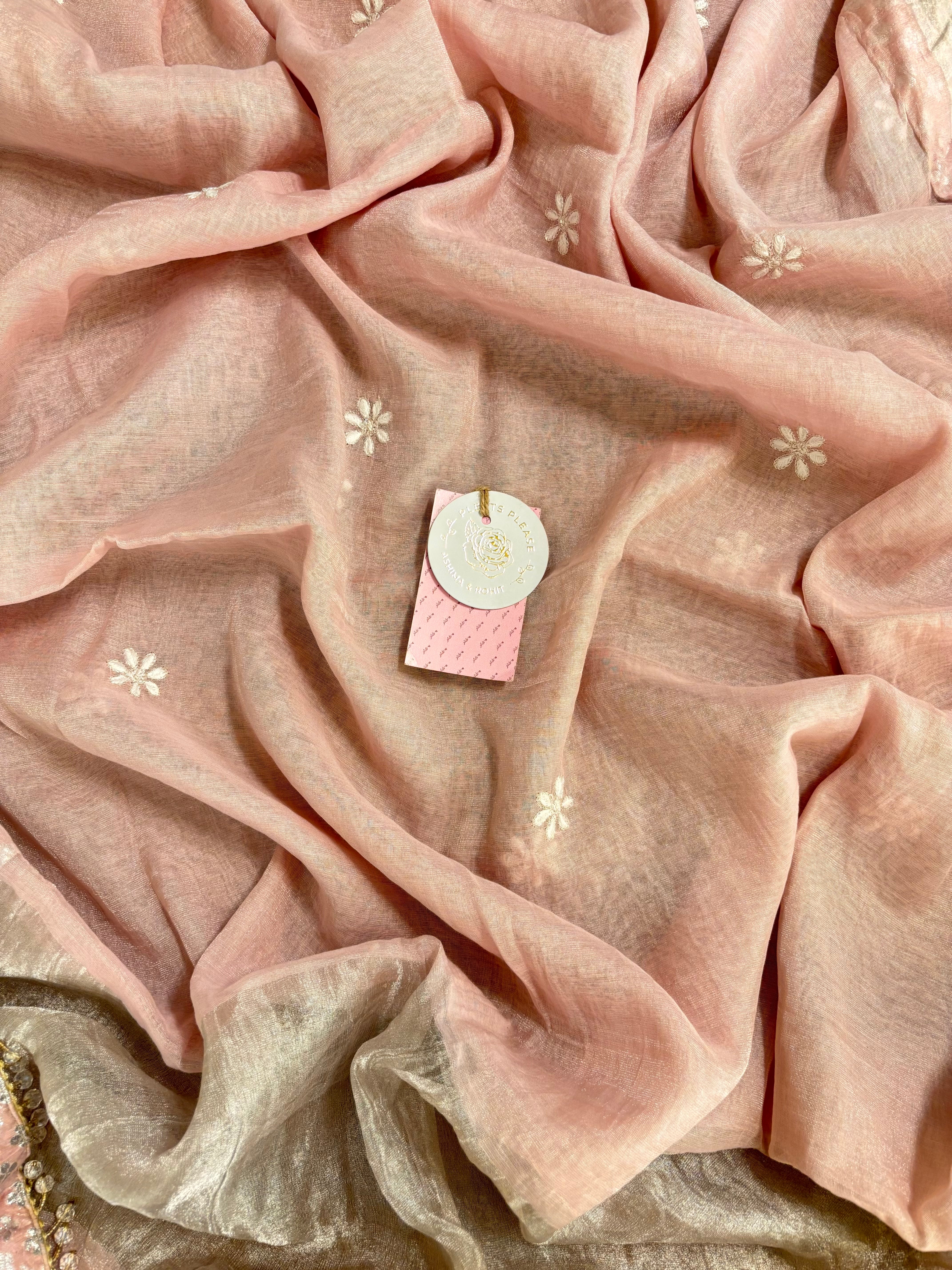 Blush Pink Pure Tissue Chikankari Kurta & Dupatta