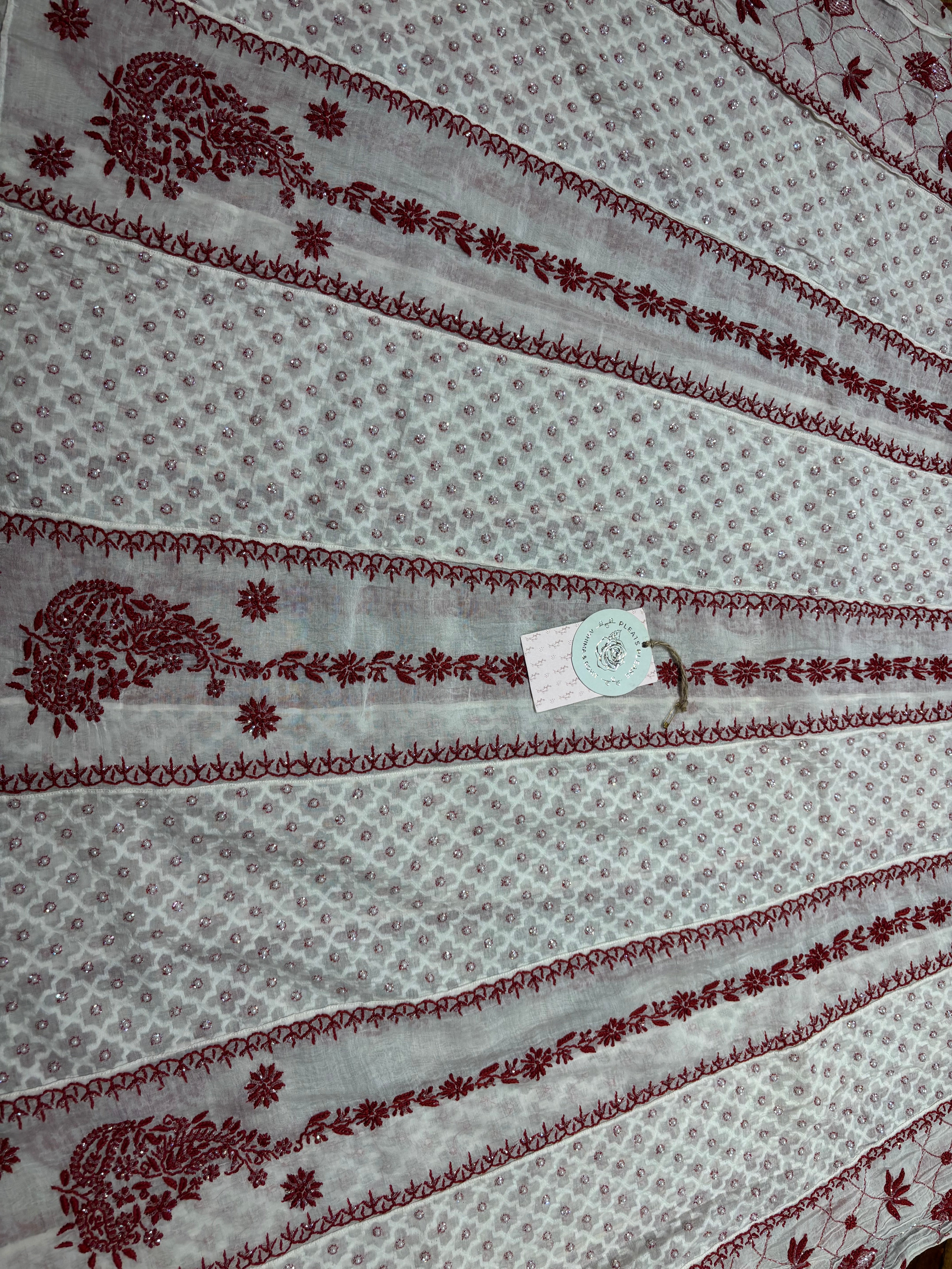 Dyeable chanderi Mul Chikankari Anarkali and Dupatta Set
