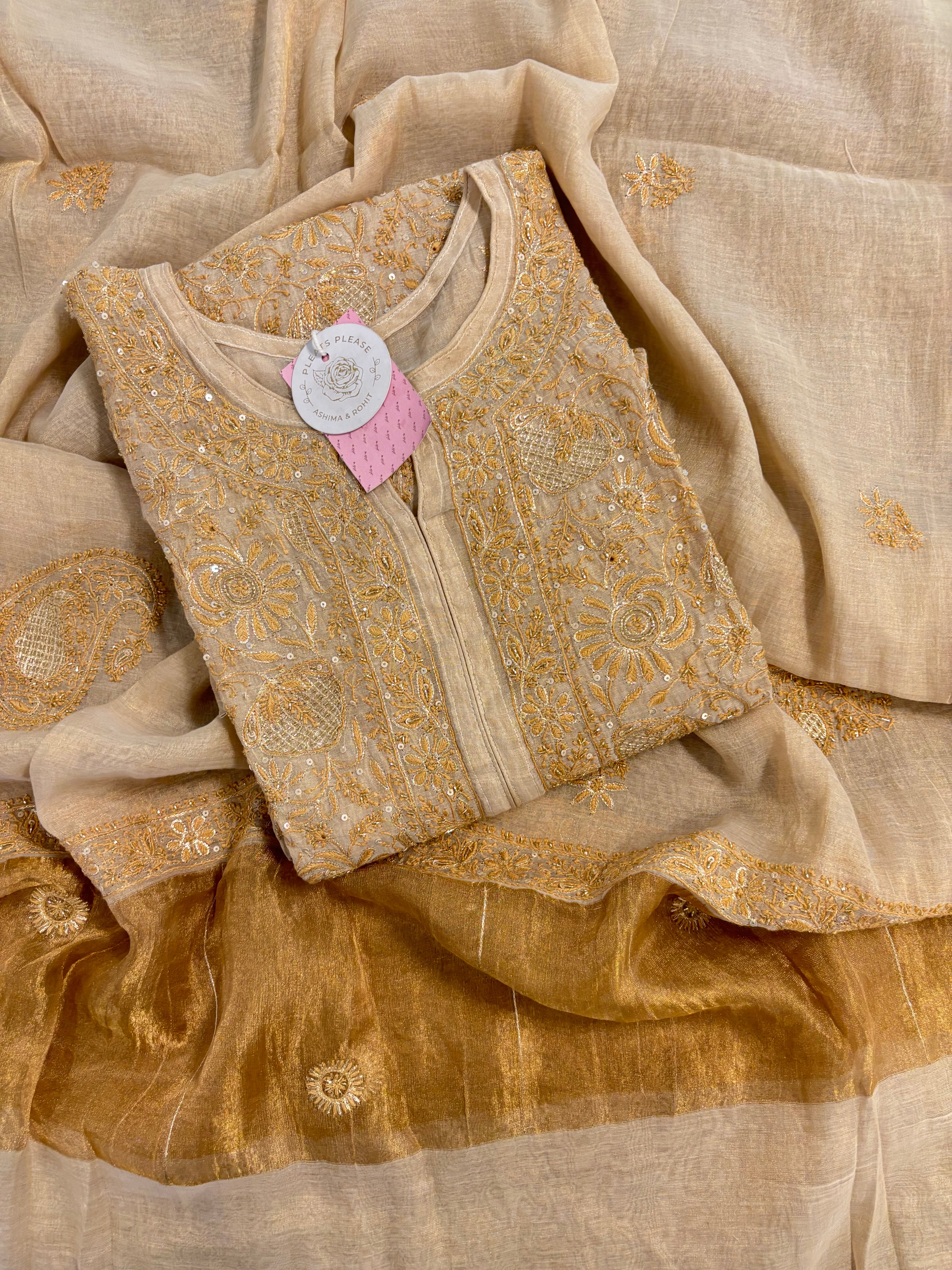 Dyeable Pure Tissue Chikankari Kurta & Dupatta