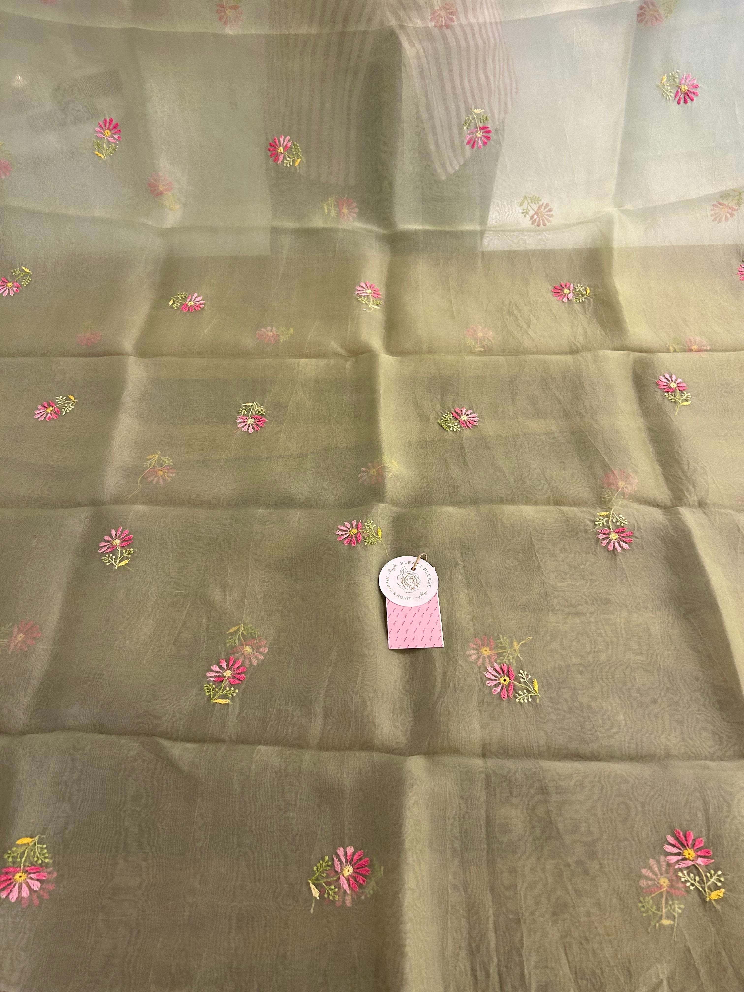 Sage Mist Pure Organza Chikankari Kurta & Dupatta