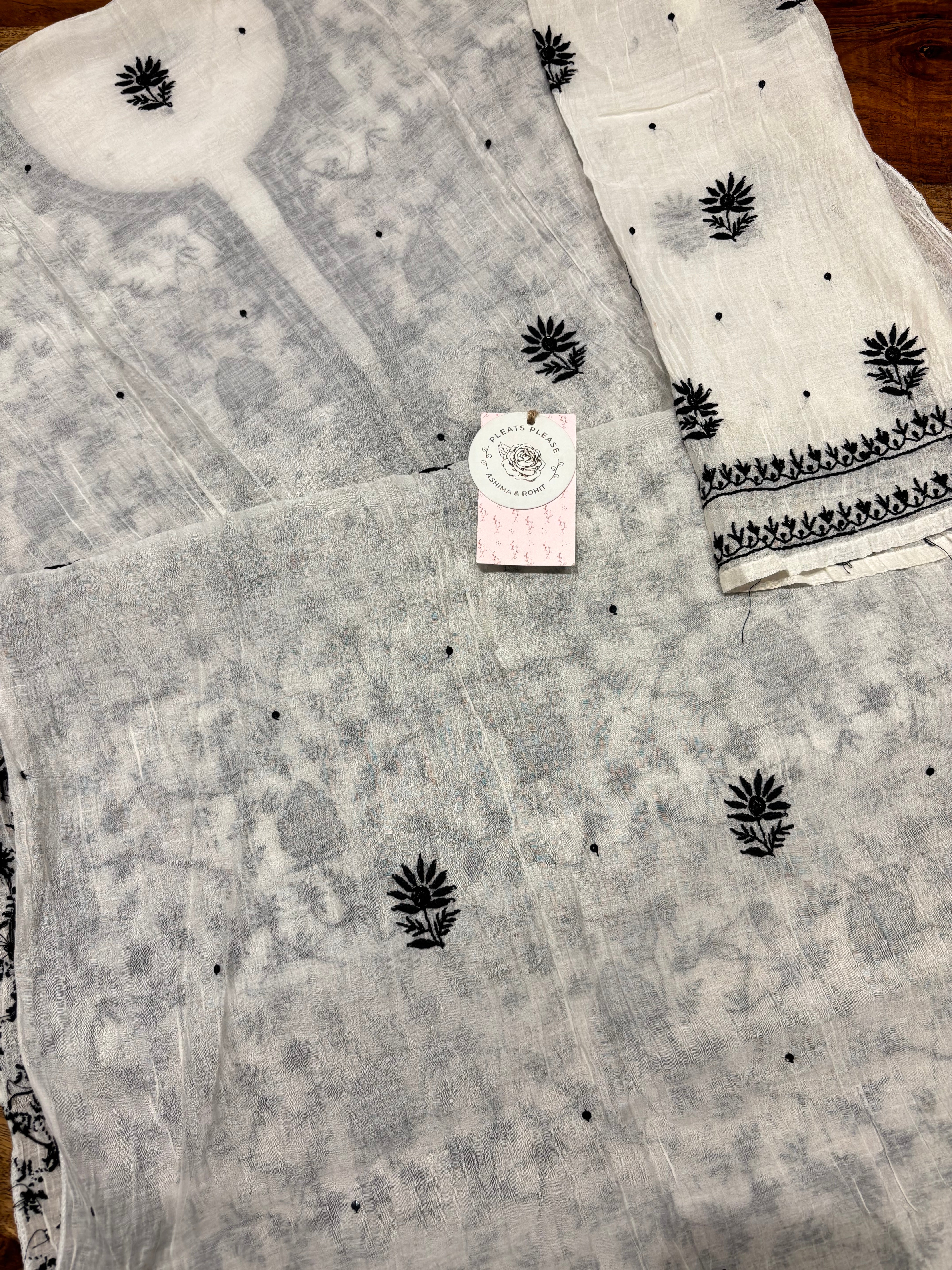 Dyeable chanderi Mul Chikankari Kurta and Dupatta Set