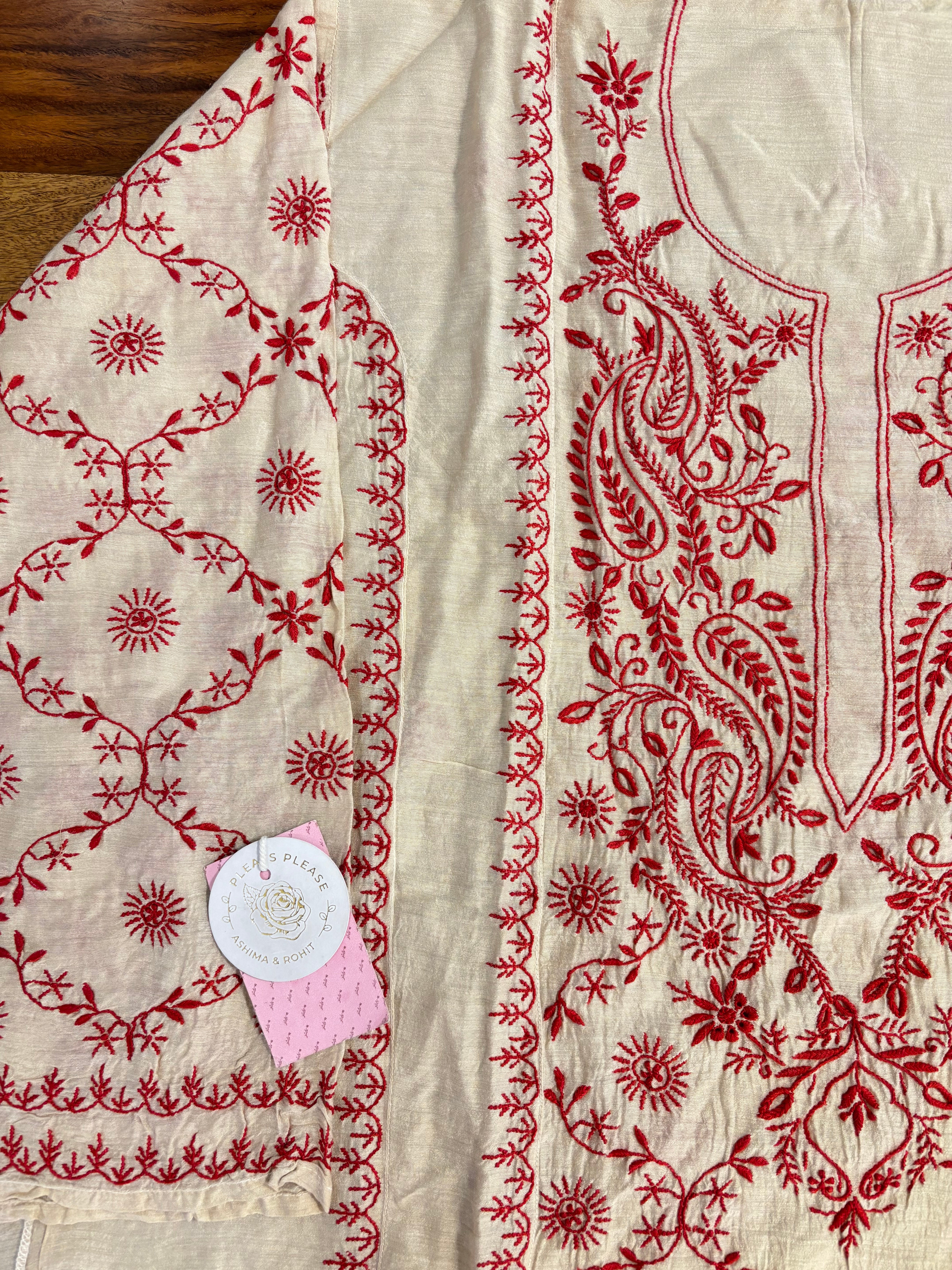 Dyeable Munga Silk Chikankari Kurta & Dupatta Set