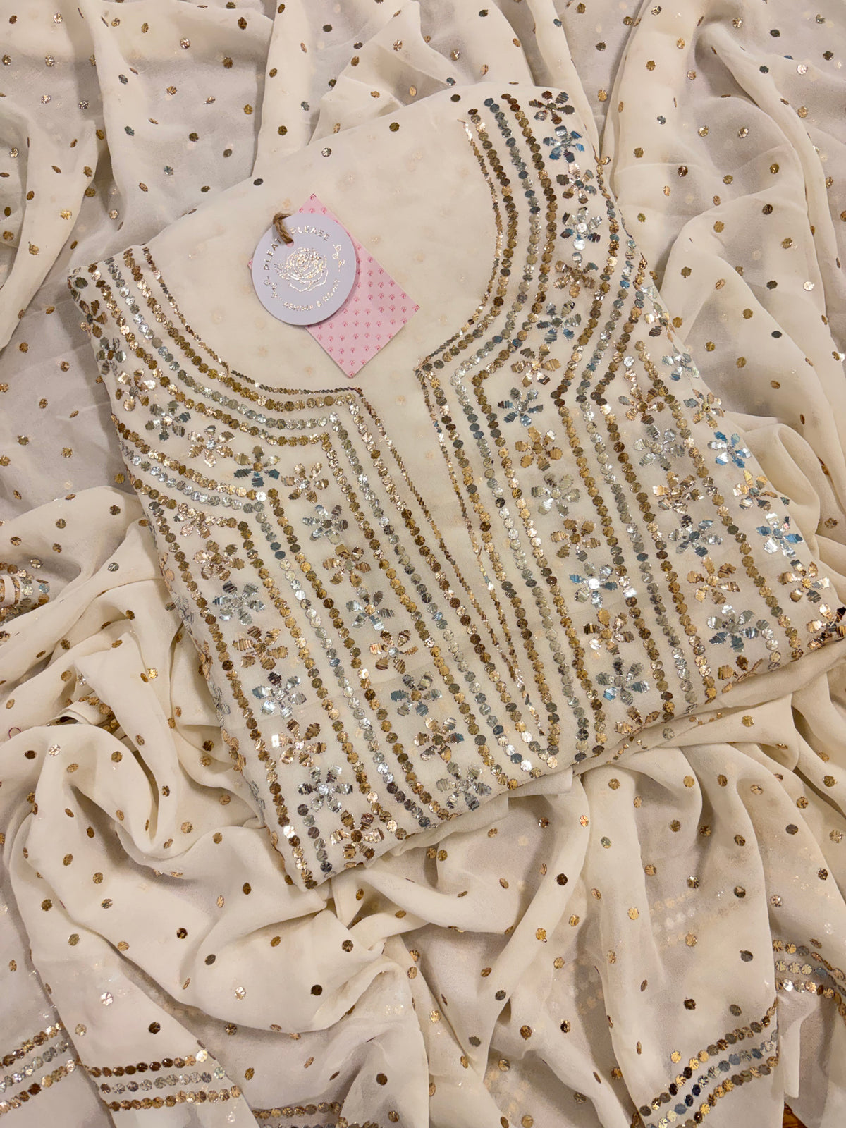 Dyeable Pure & Premium Georgette Mukaish Kurta & Dupatta