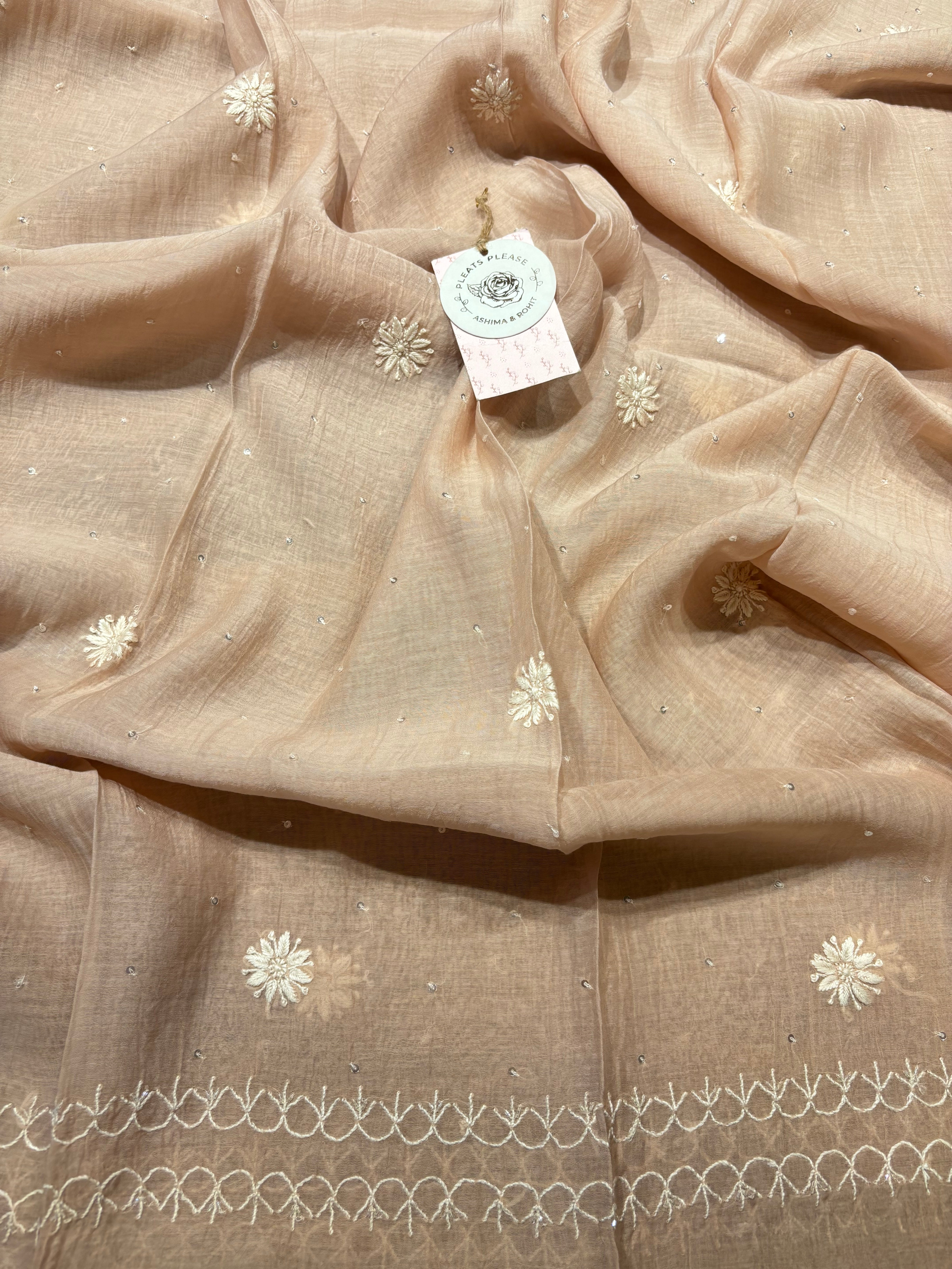 Dusty Peach Chanderi Mul Chikankari Kurta and Dupatta set