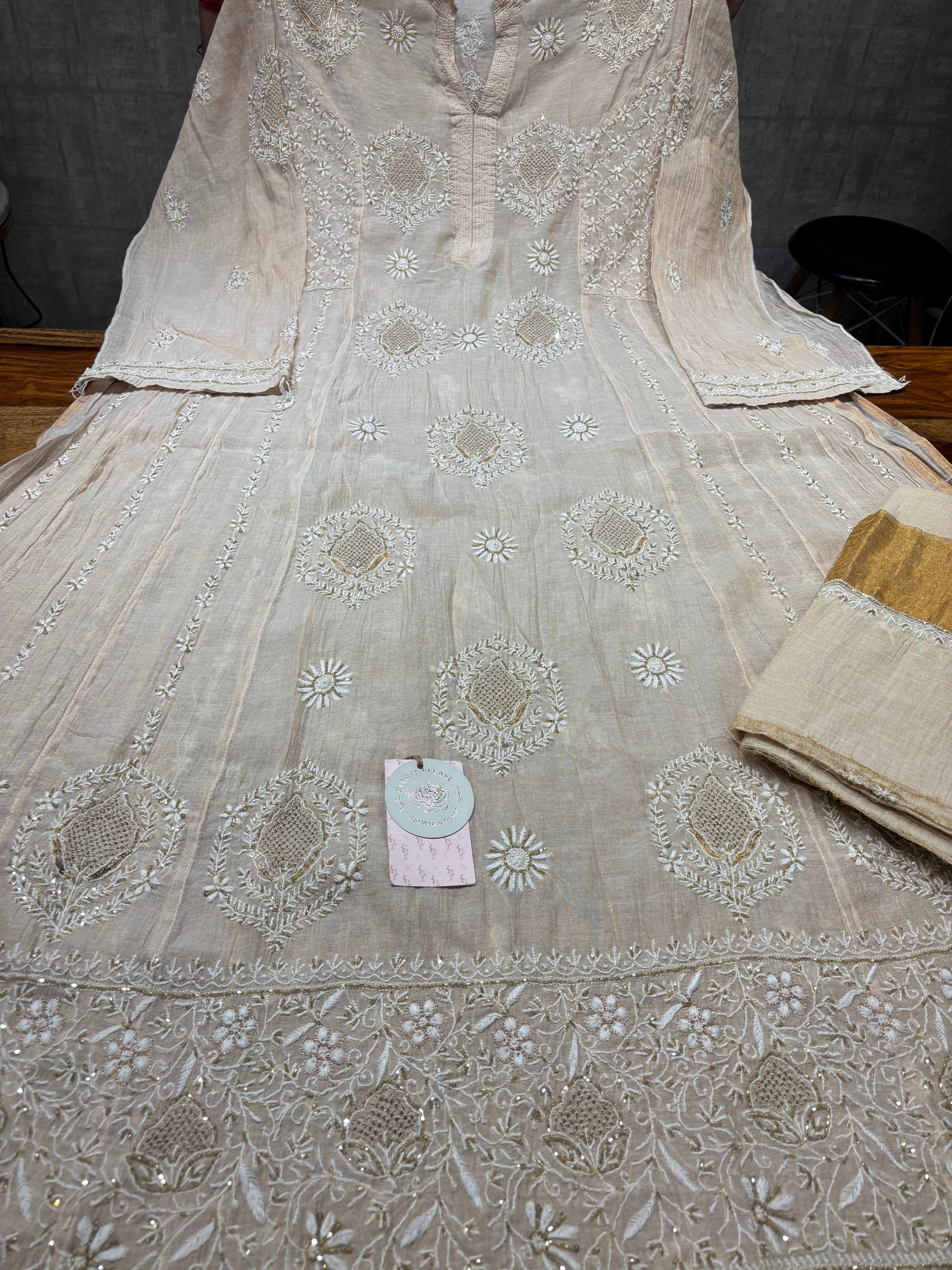 Dyeable Pure & Premium Tissue Chikankari Anarkali & Dupatta Set