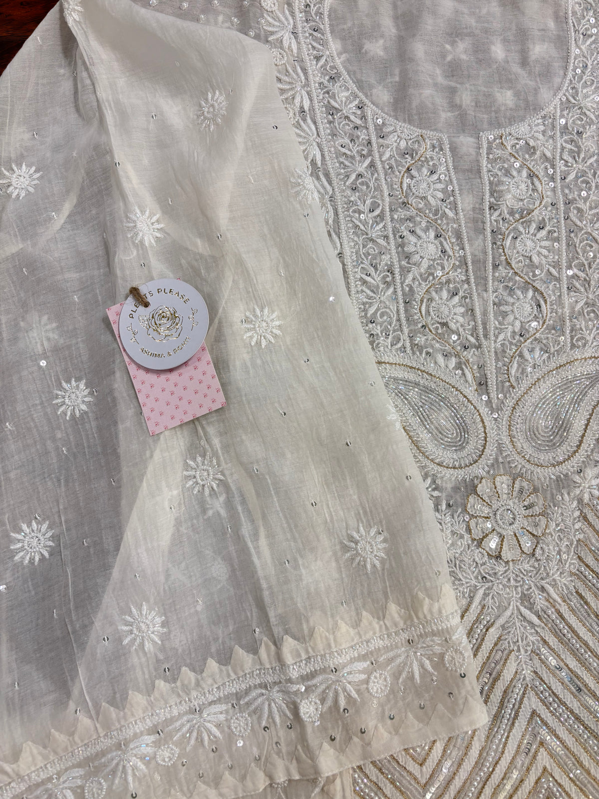 Dyeable Chanderi Mul Chikankari Kurta & Dupatta