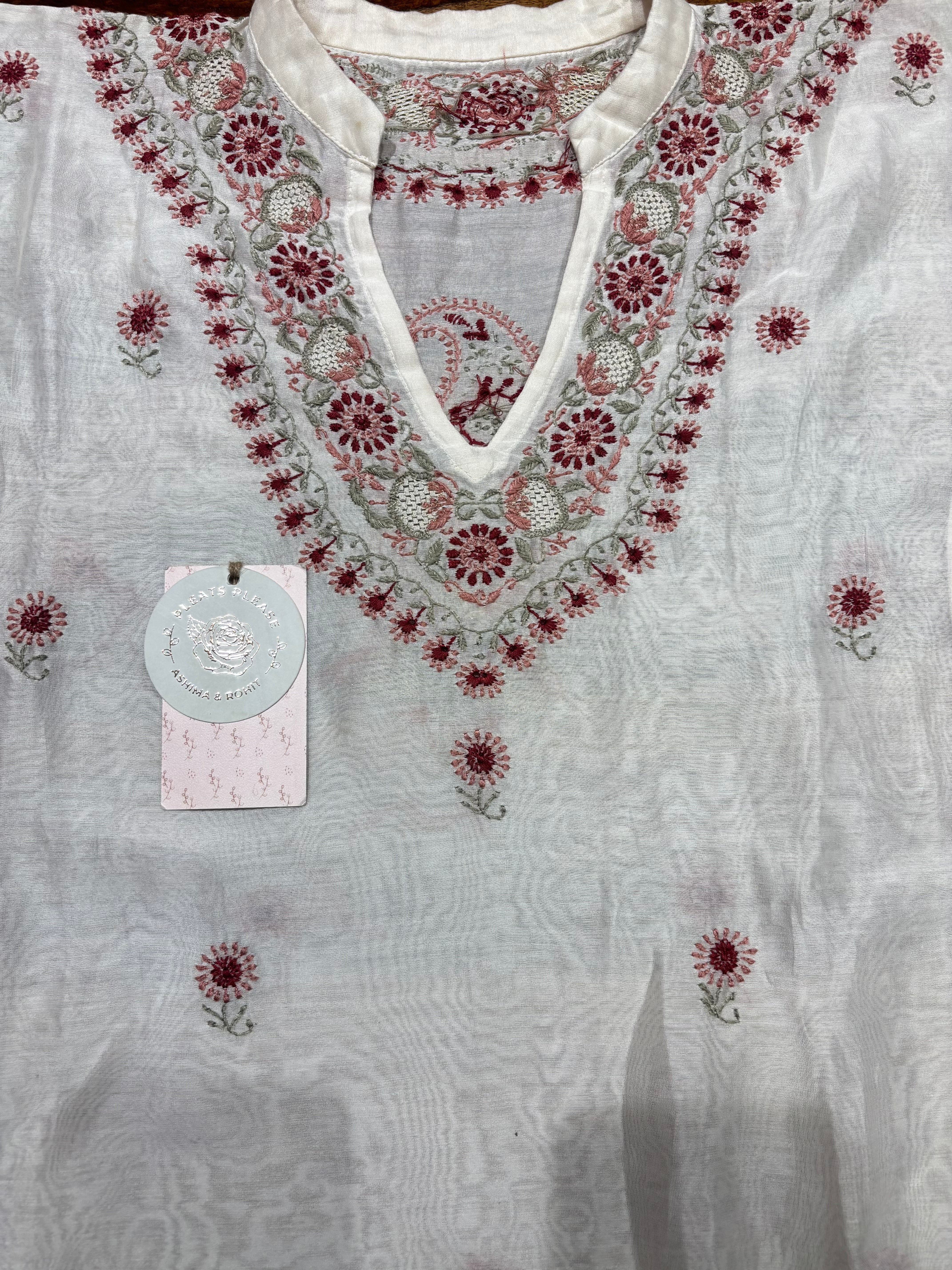 Dyeable chanderi Silk Chikankari Choga Kurta