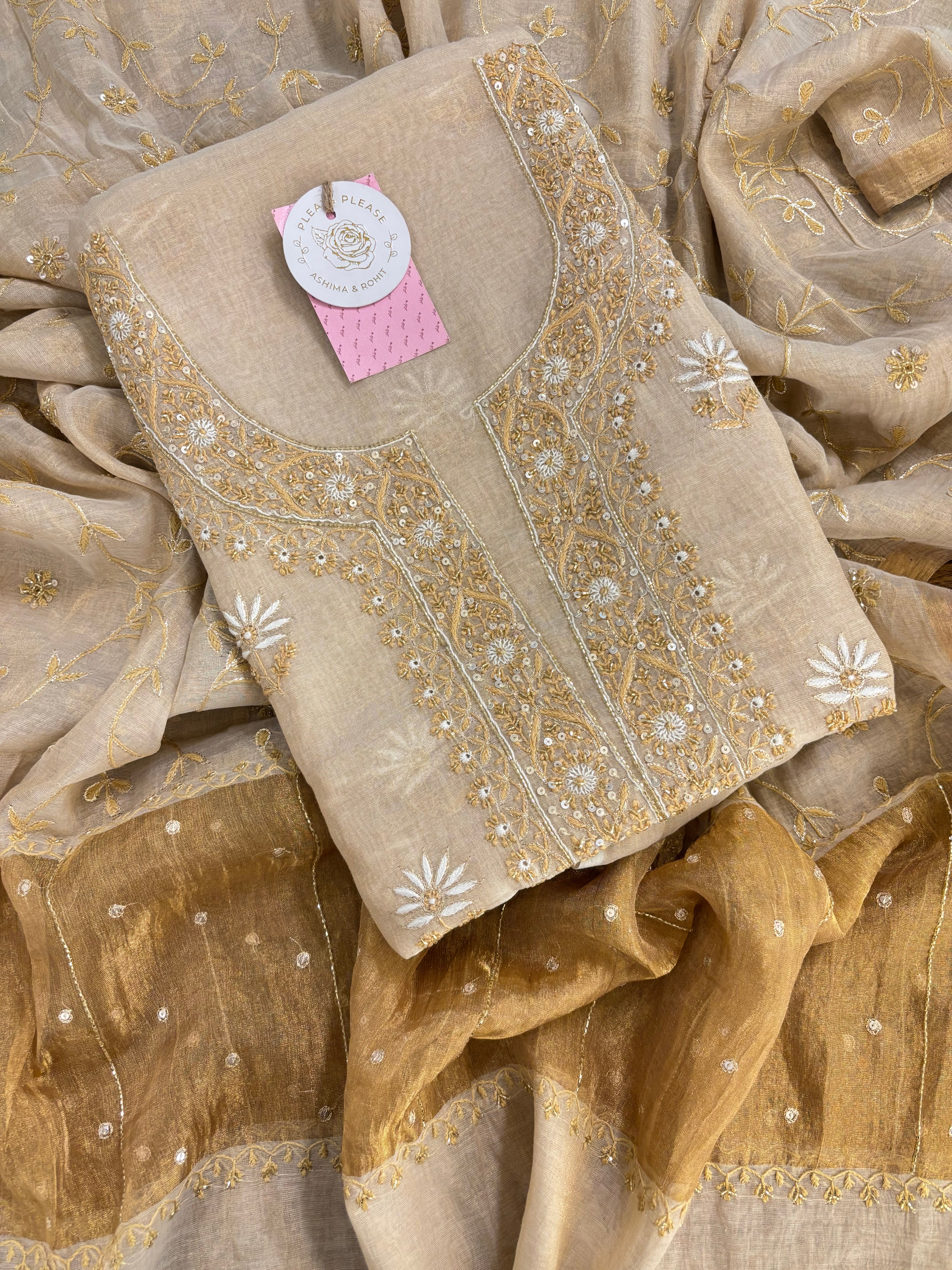 Dyeable Pure & Premium Tissue Chikankari Kurta & Dupatta