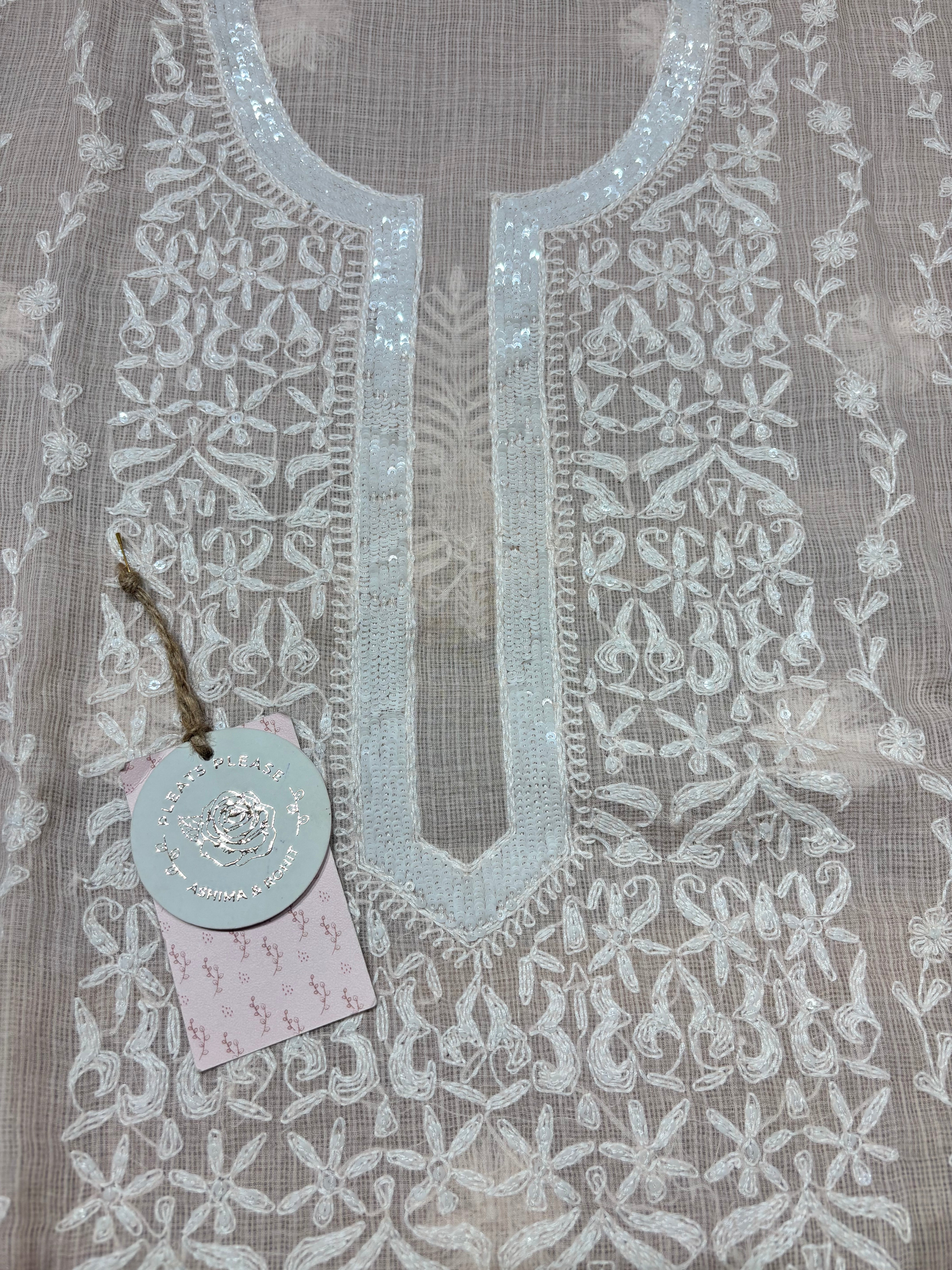 Blush Pink Kota Chikankari Kurta And Dupatta Set