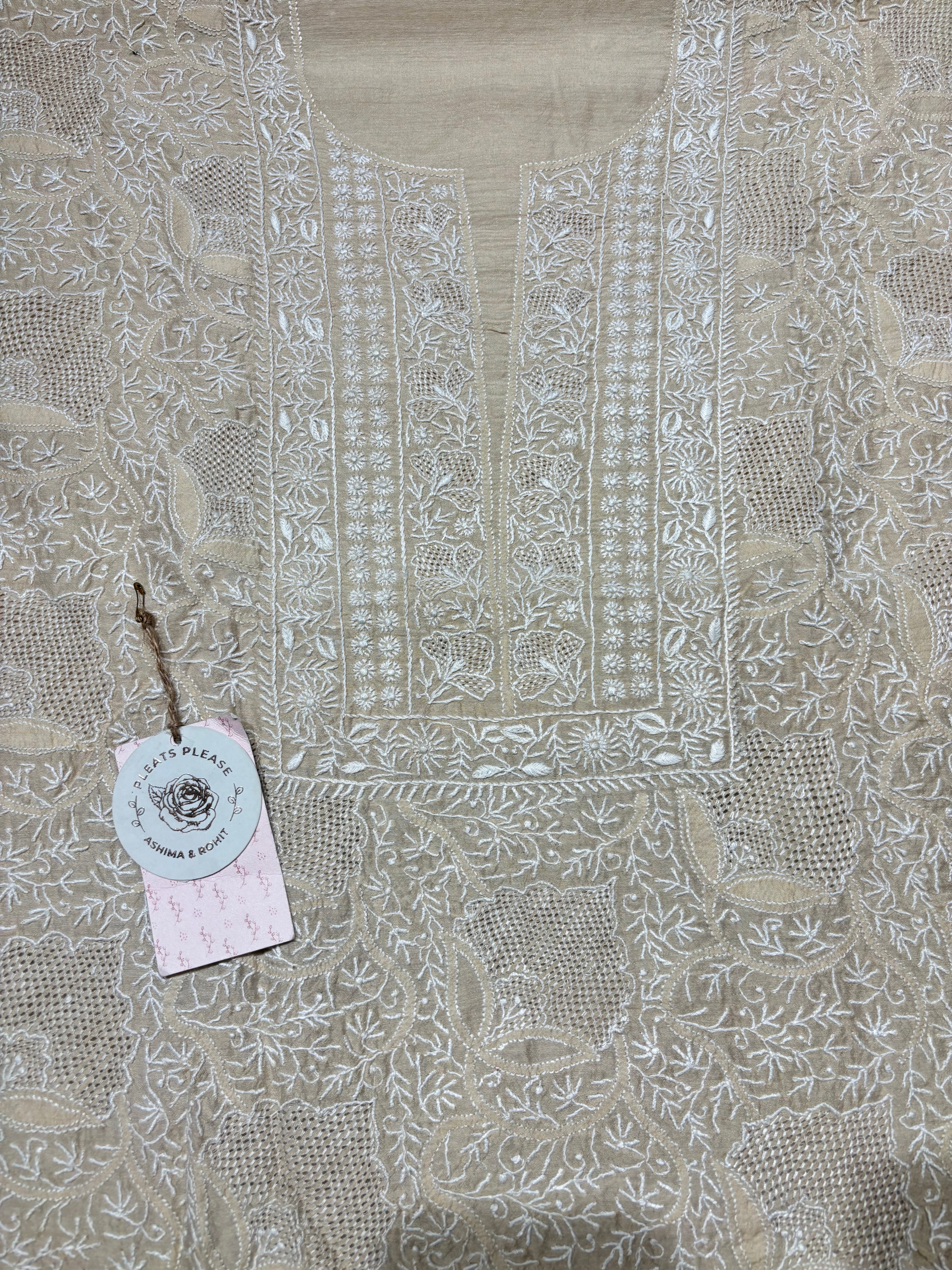 Dyeable Monga Silk Chikankari Kurta and Dupatta Set