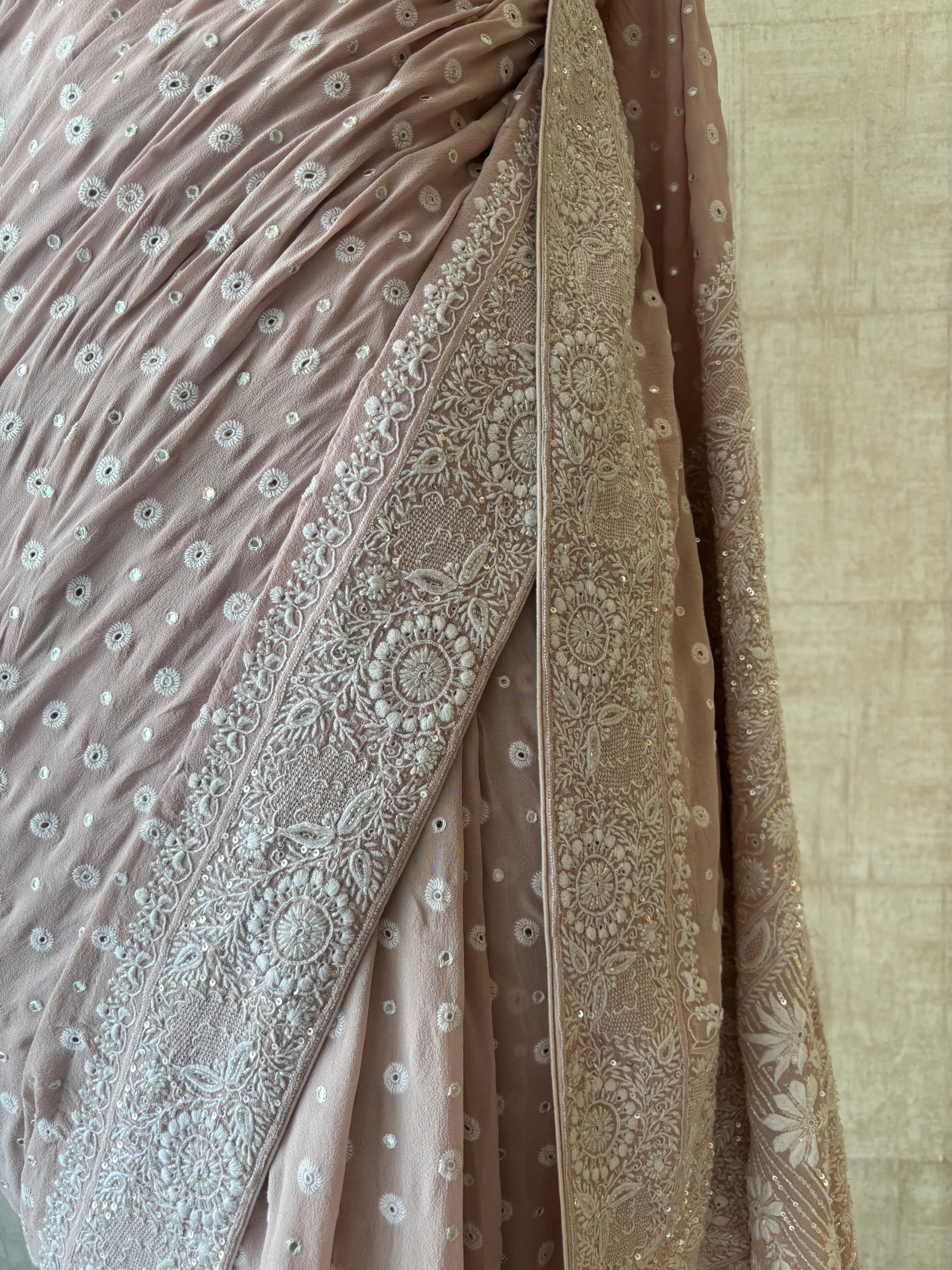 Lilac pure and premium Georgette Saree and Blouse