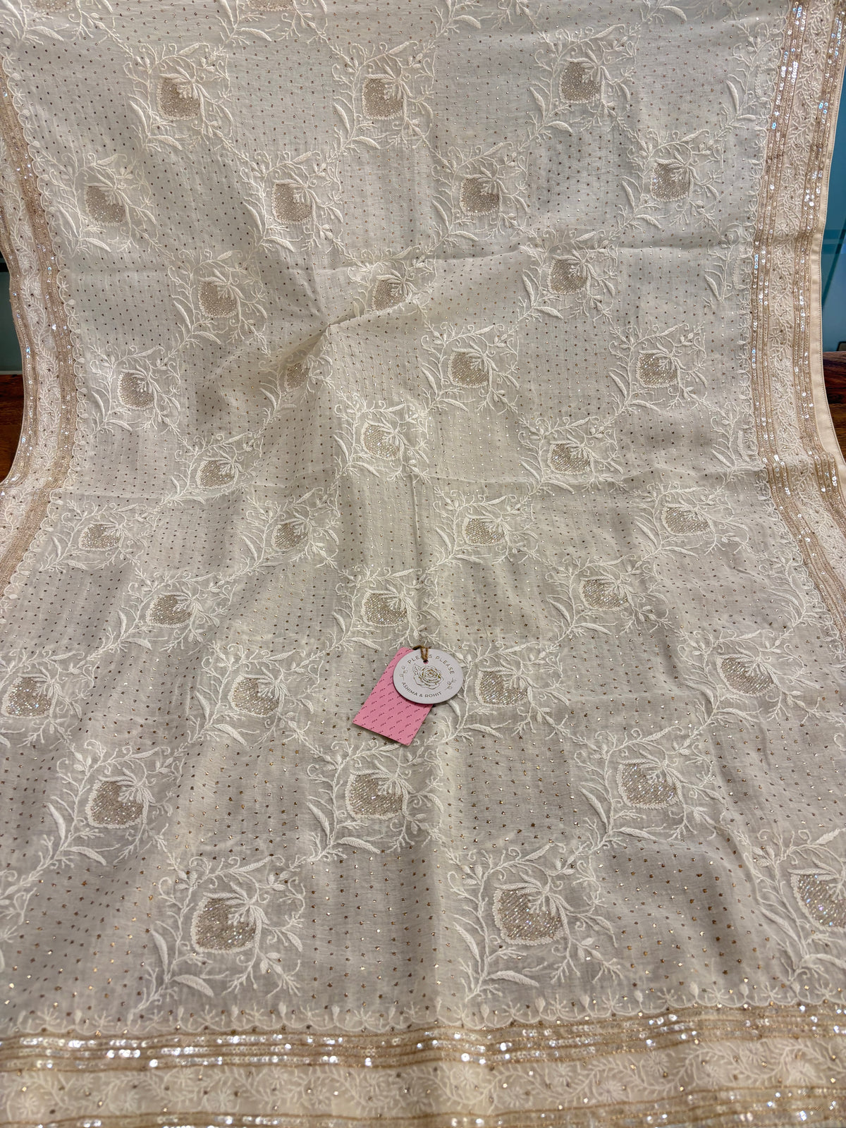 Dyeable Chanderi Mul Chikankari Mukaish Kurta & Dupatta